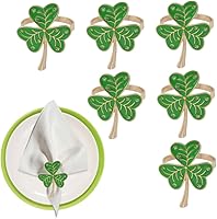 Vista 2 de Juego de 6 servilleteros de trébol verde para decoración de mesa, accesorios para el día de San Patricio
