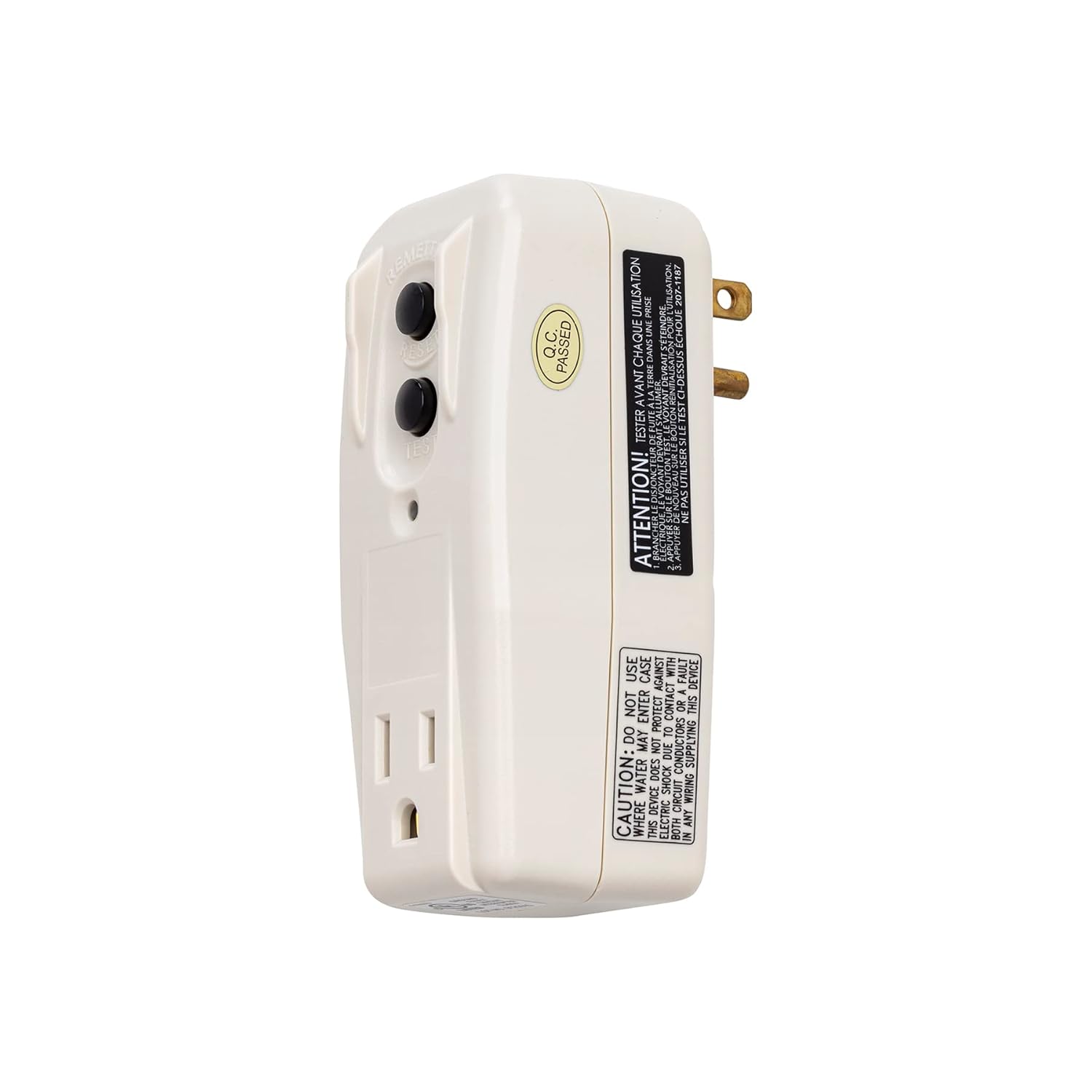 Tower Manufacturing 30439005-15 Auto-Reset 15 AMP Grounded 3-Prong GFCI Single Outlet Adapter, Almond/Beige