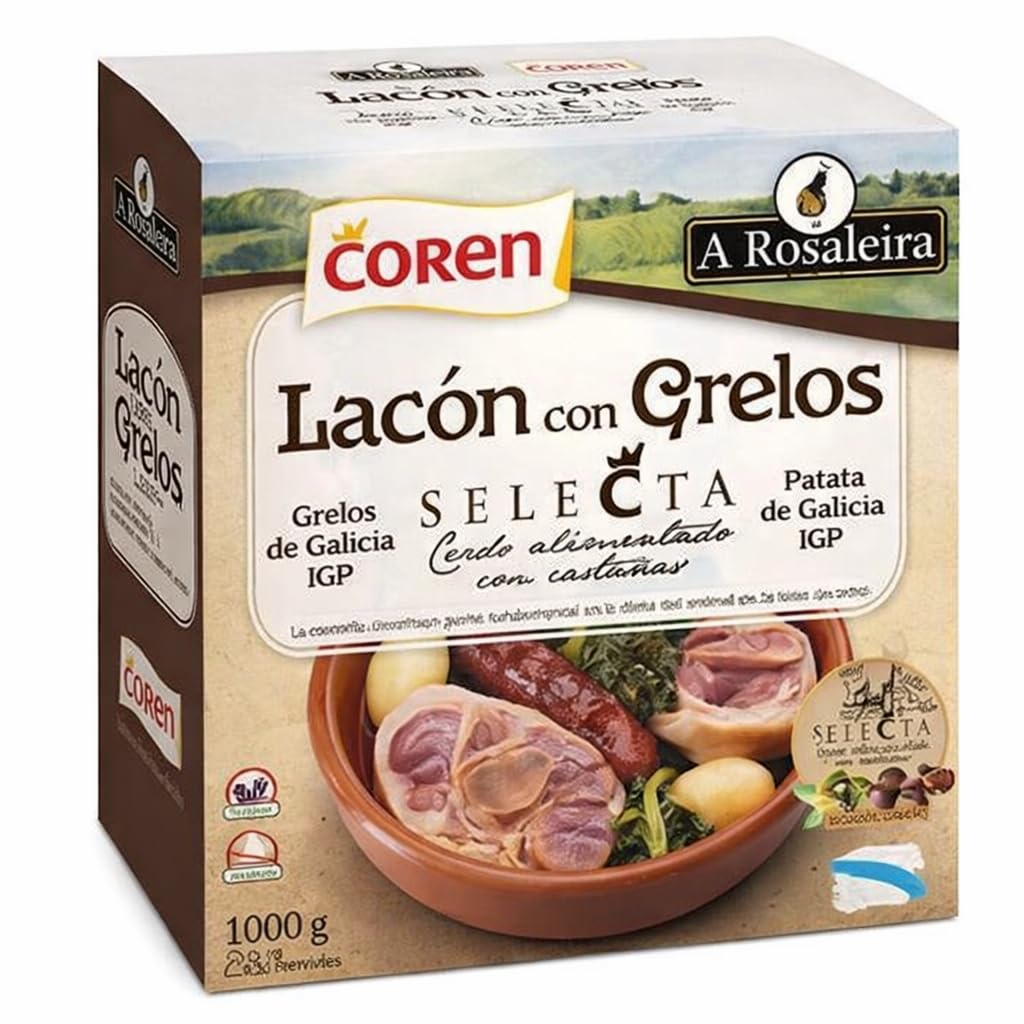 Lacón con Grelos en Conserva 1 kg Plato Tradicional Gallego Listo para Calentar Receta Auténtica Sin Gluten Carne de Cerdo y Patata Gallega