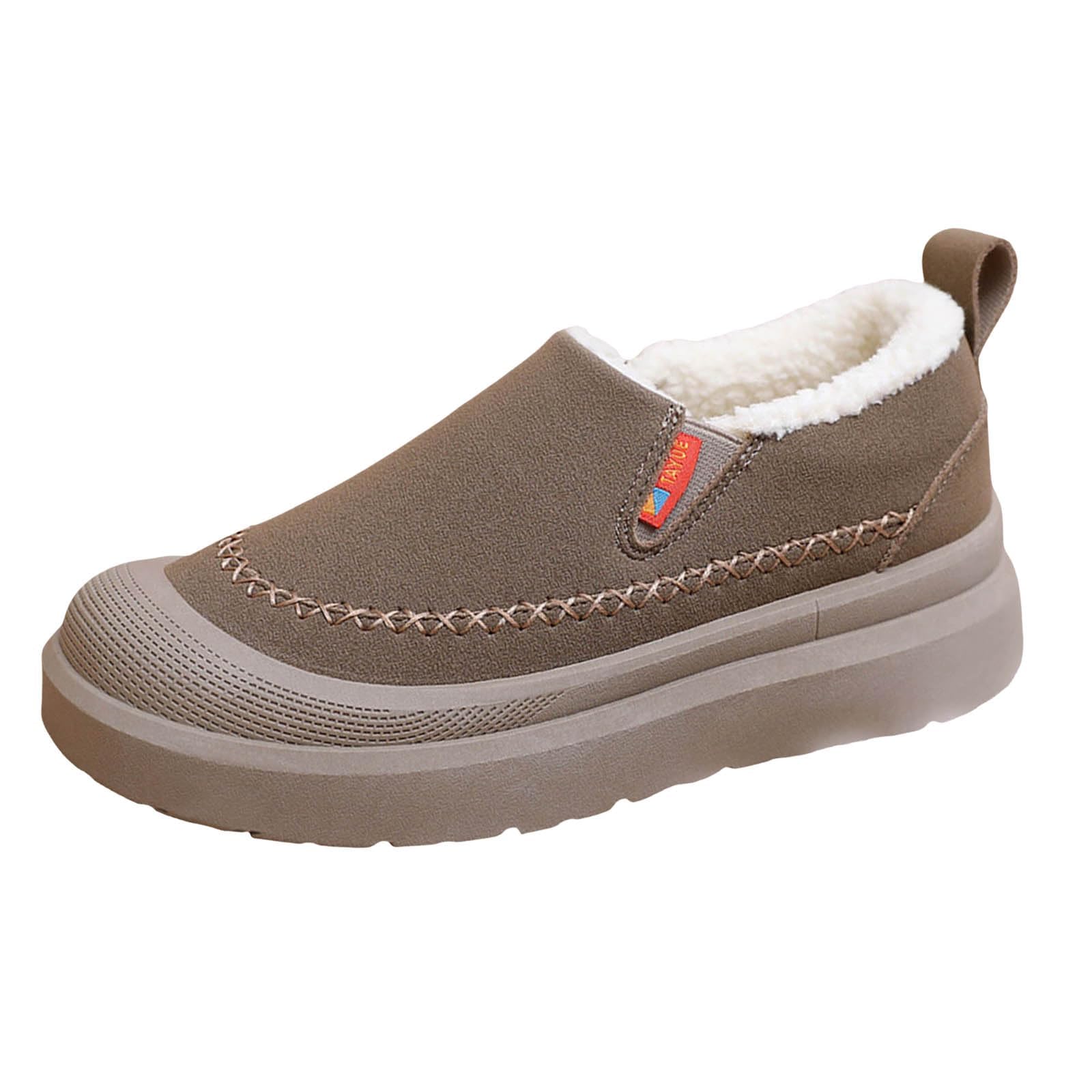 Winter Boots for Women Warm Fur Lined Memory Foam Loafer Slippers Waterproof Leather Outdoor Slip on Comfortable Short