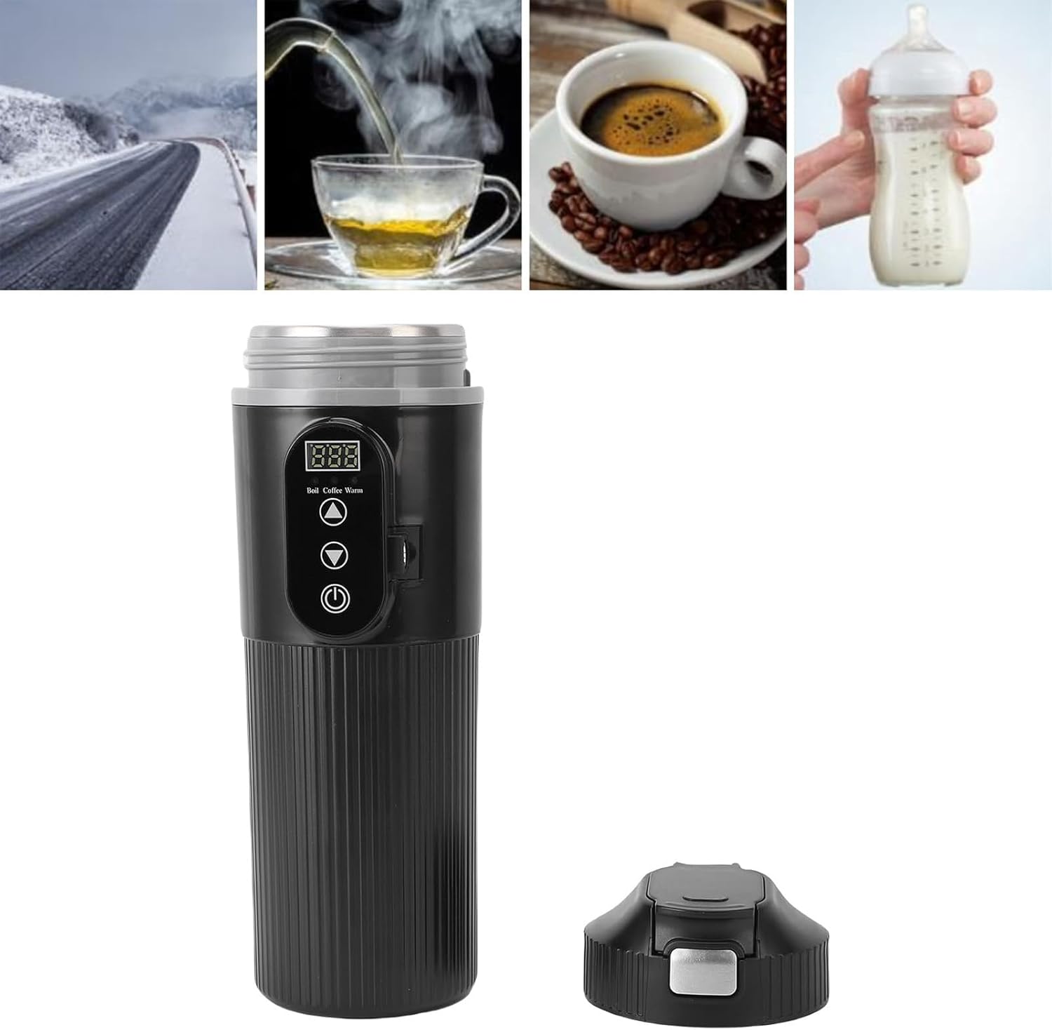 Intelligent Car Electric Kettle 500ml Touch Display Screen Temperature Control Auto Shut Off Suitable For Travel Outdoor Certified Automotive Heating Flask