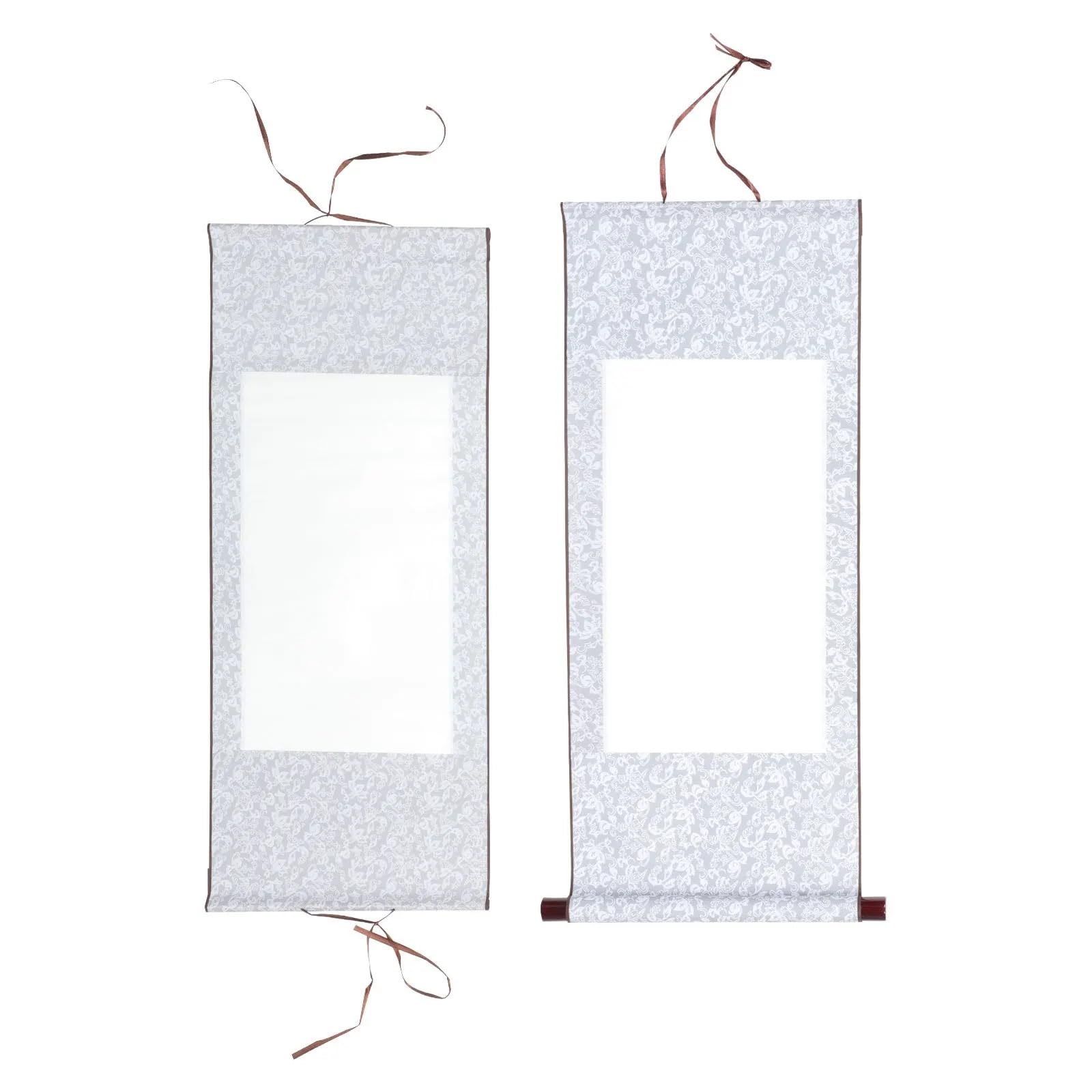 Chinese Blank Calligraphy Scroll, Blank Hanging Rice Paper Scroll 2pcs Grey 70x30x1cm Chinese Calligraphy Art Ding