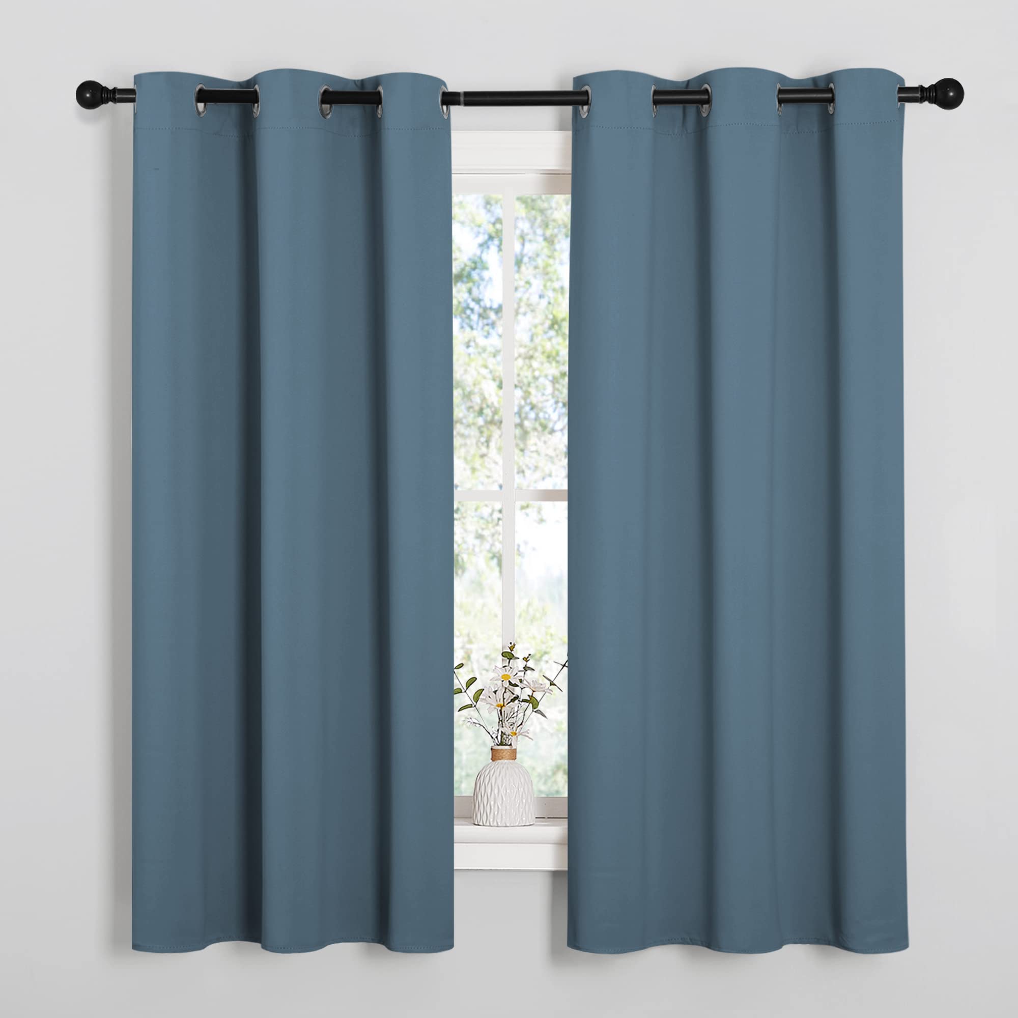 NICETOWN Smoky Blue Blackout Curtains 68 inches Length for Laundry Room, 2 Panels, 42" Wide, Thermal Insulated Decoration Drapes for Office Window