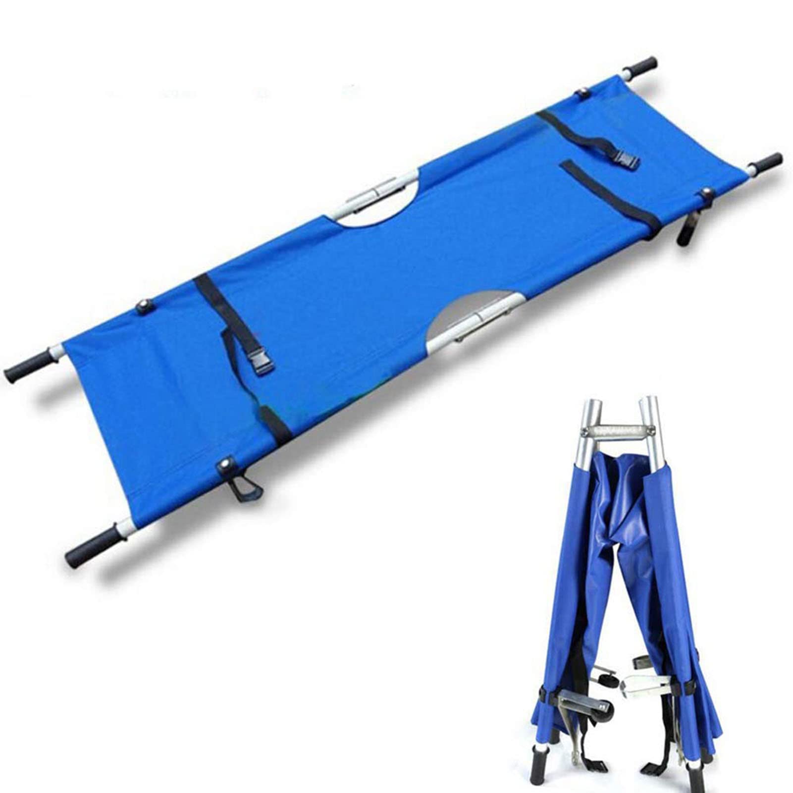 Civière pliante, lit de civière de sauvetage simple, civière pliante renforcée en tissu Oxford en acier inoxydable avec boîte de rangement, civière d'urgence médicale pour école de sauvetage