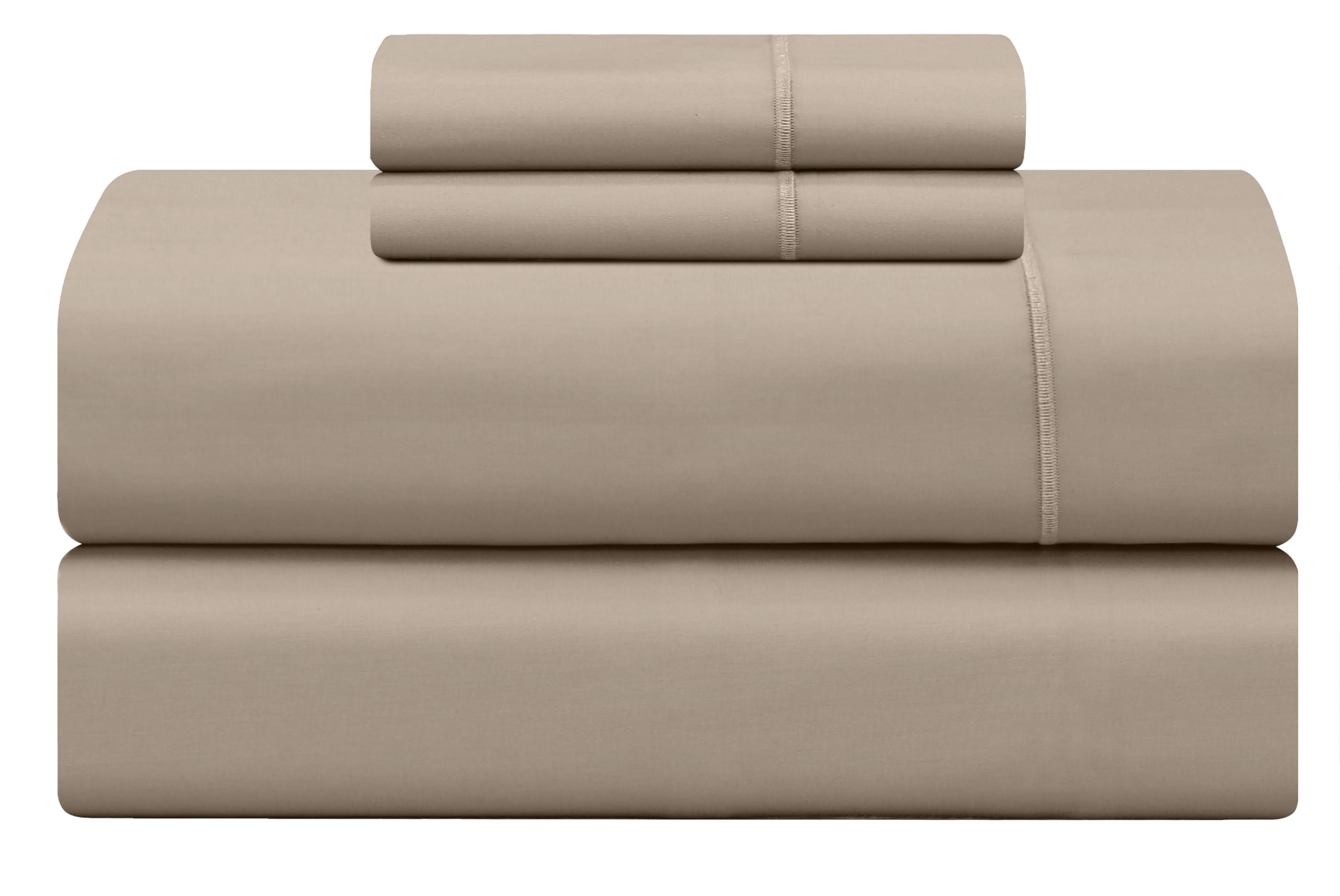 Feather & Stitch 500TC Full Size 4pc Damask Bed Sheet Set, 100% Soft Cotton Breathable Bedsheets, 18" Deep Pockets Sateen Weave Striped Bedding Mattress Resort Hotel Luxury Décor - (Champagne Beige)