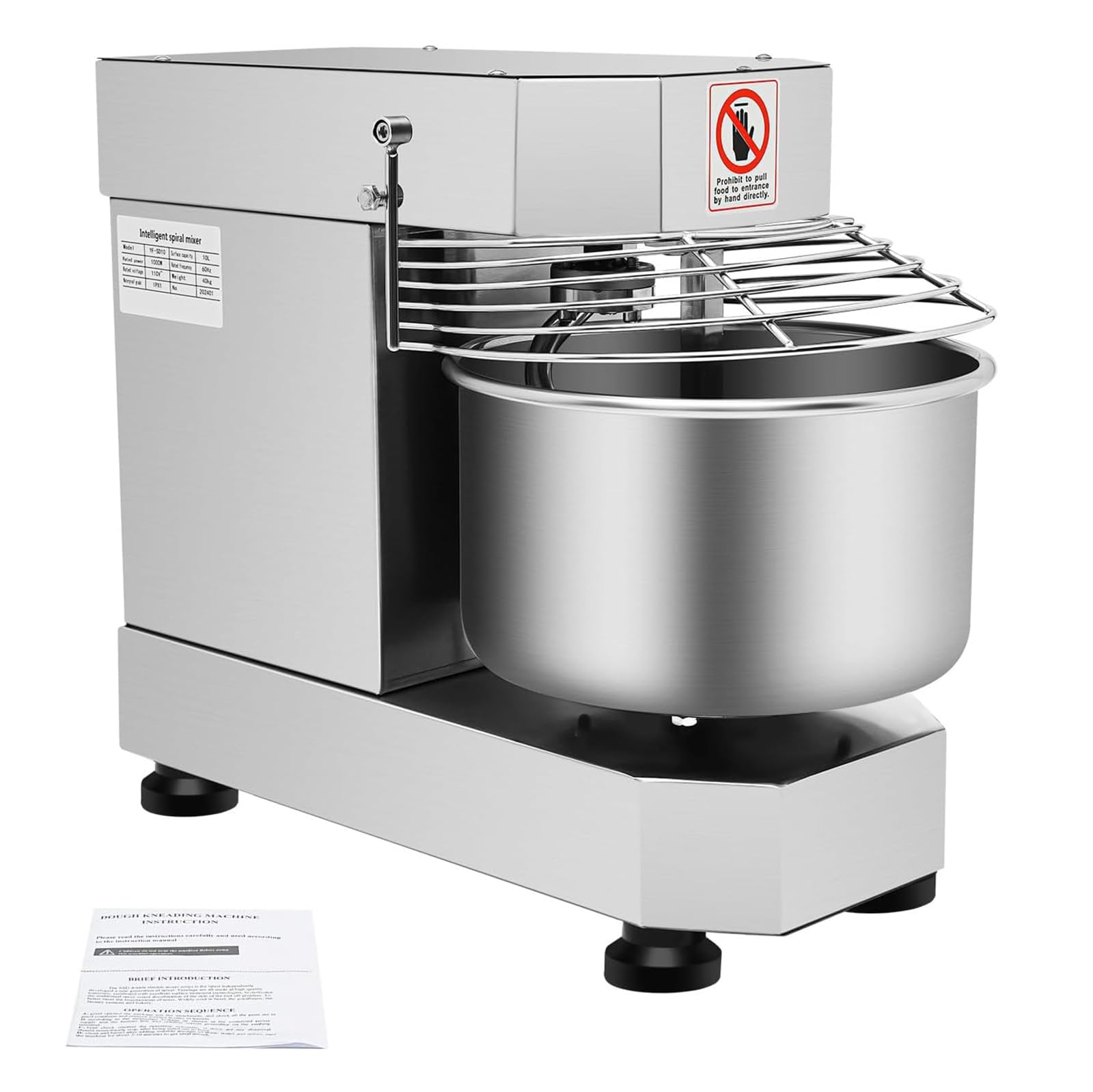 Impastatrice Professionale, Impastatrice Elettrica da 10 L/2,6 Gal, Impastatrice a Spirale per Pizza Elettrica da 750 W, capacità 10 L E velocità Regolabile, Design Sicuro, per Panetterie