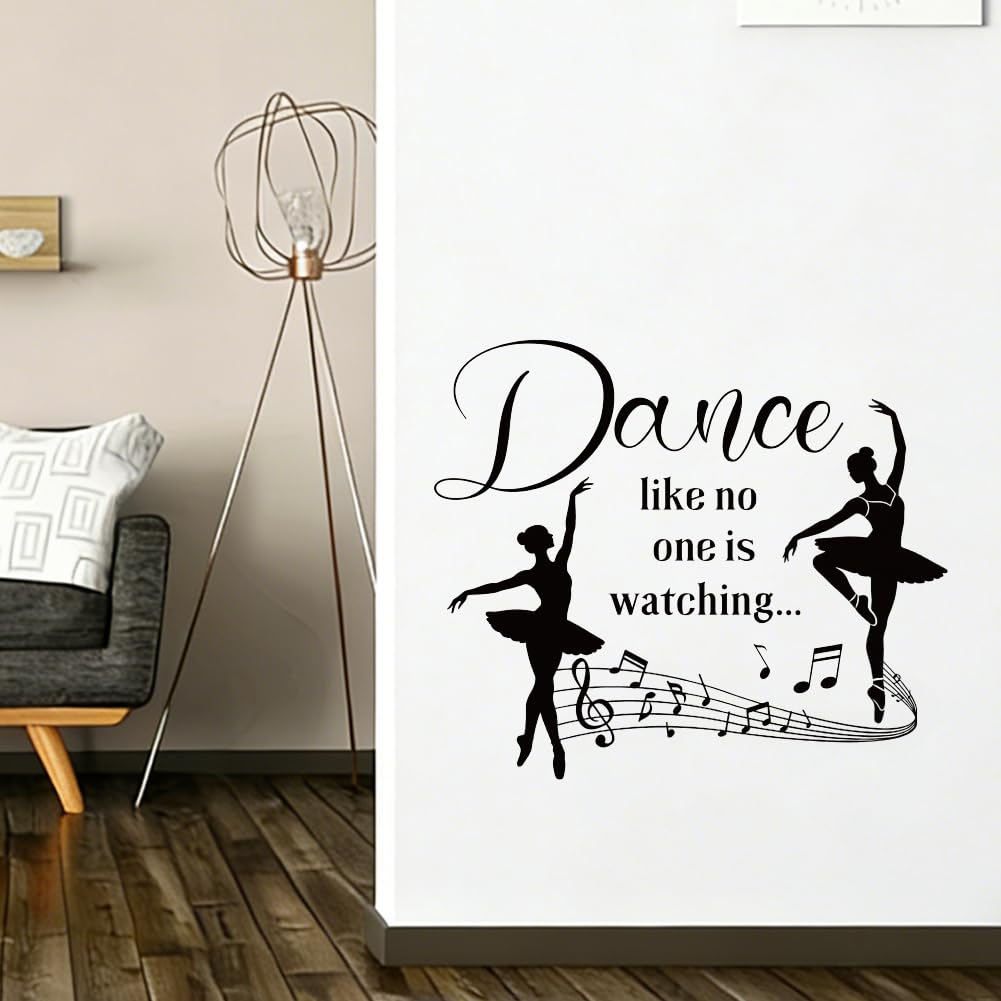 SUPERDANT Ballet Dance Wall Decal Peel and Stick Dance Like No One is Watching Wall Art Waterproof Vinyl Decor for Dance Studio Yoga Room Girl's Room Home Bedroom Living Room Black 64x55cm