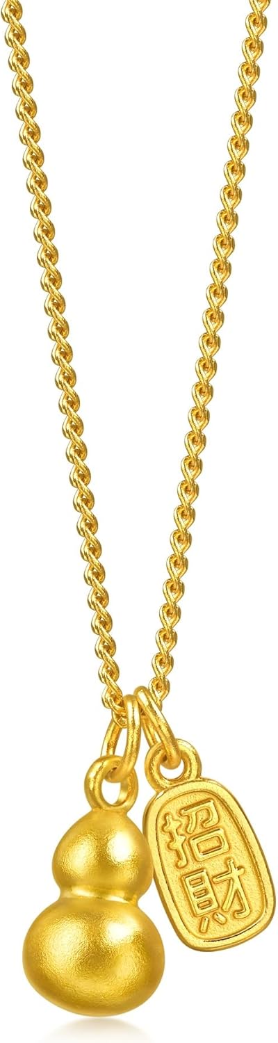 CHOW SANG SANG 999.9 24K Gold Cultural Blessings Auspicious Fortune Tag & Gourd Charms Necklace for Women 47cm 95897N Price-by-Weight 4.86g Gold
