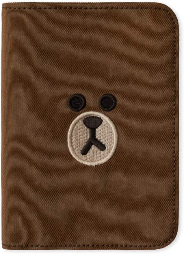 LINE FRIENDSNylon Collection BROWN Character Cute Passport Holder Cover Wallet for Travel, Brown