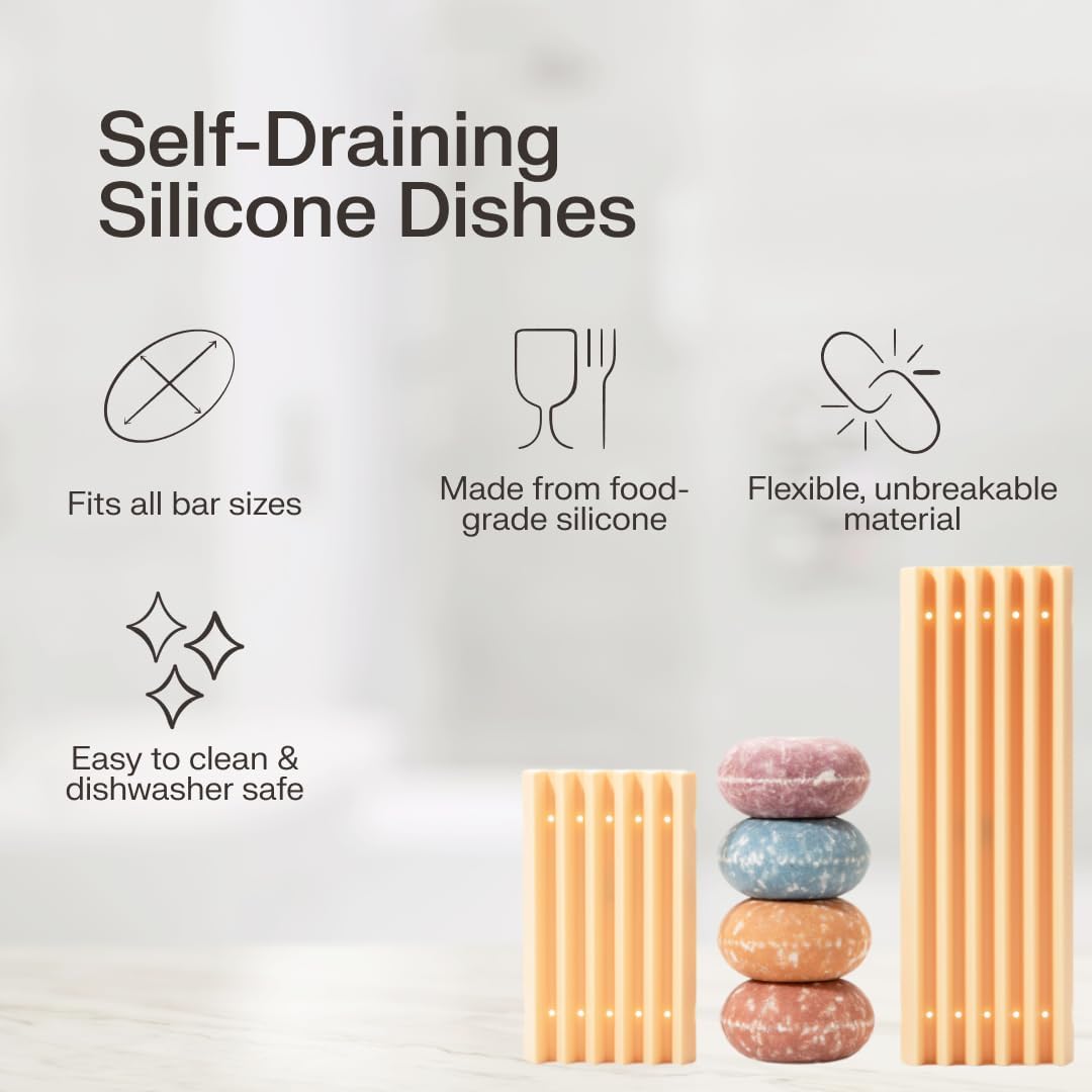 The Earthling Co. Self Draining Soap Dish Silicone Soap Holder to Prevent Mushy Bars and Extend Bar Life, Shampoo and Conditioner Bar Tray for Bathroom, Shower, Countertops (Small Dish)