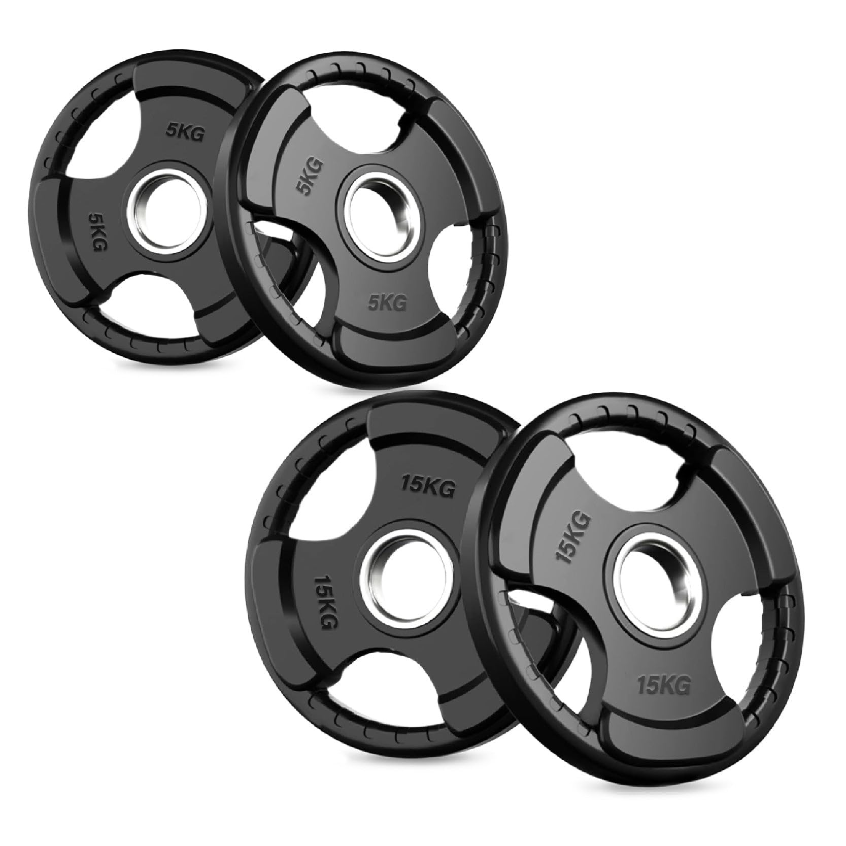 Rubber-Coated Tri-Grip Olympic Weight Plates – 2" Cast Iron Core with Protective Rubber – Individual Plates & Sets (1.25kg to 100kg) – Home & Commercial Gym