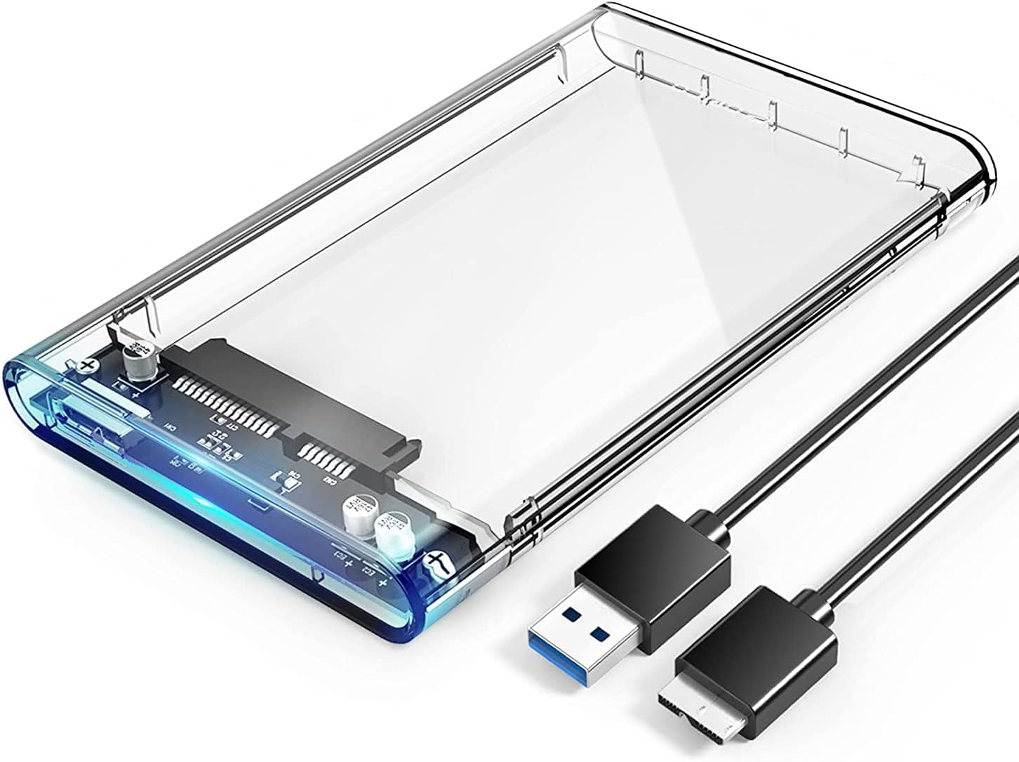 Three Cubes External Portable USB3.0 to SATA Clear Hard Drive Enclosure for 2.5 inches SATA HDD SSD Below 9.5mm Thickness, Support UASP SATA III, Max 4TB, Tool-Free Design.