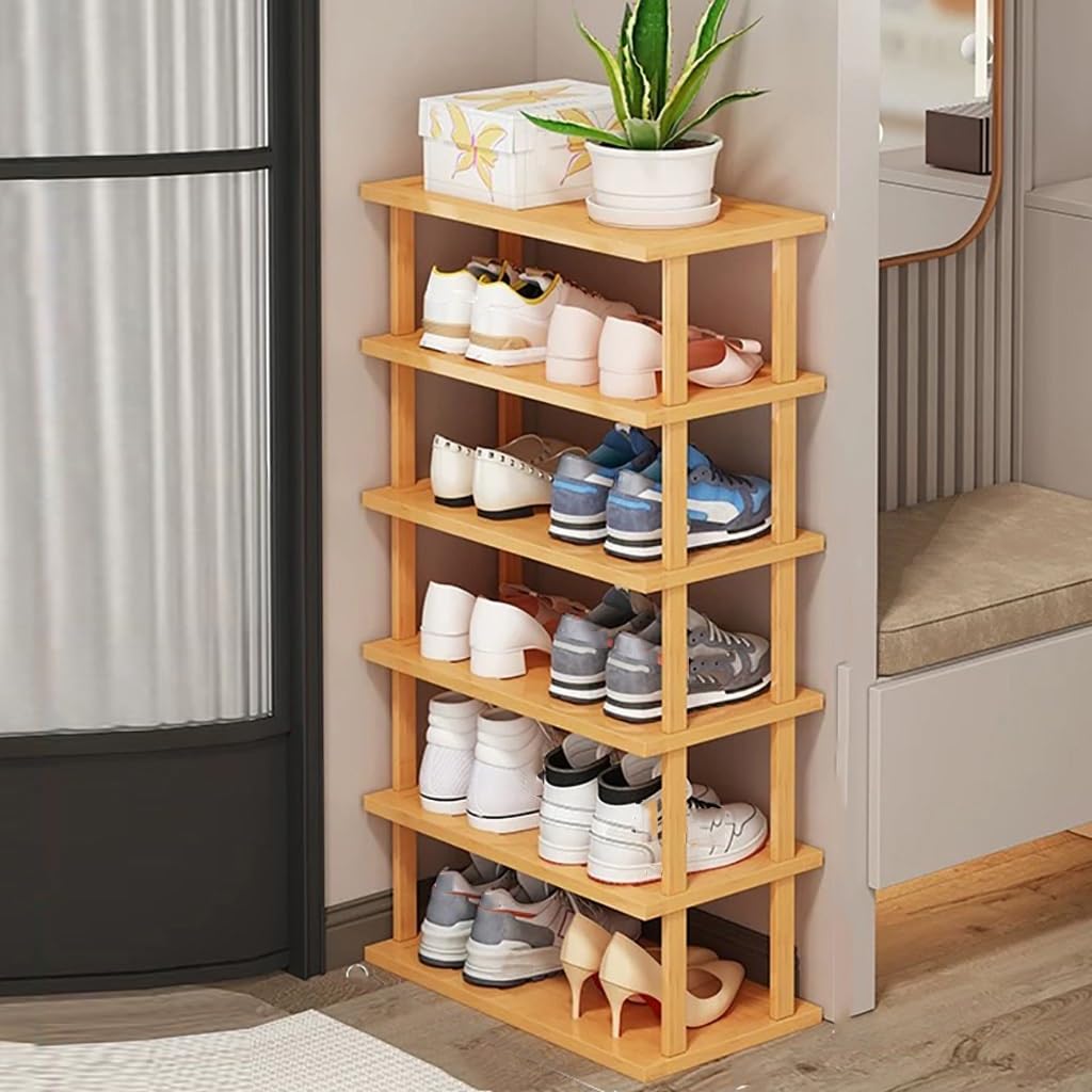 Étagère à chaussures en bois contre le désordre des sols de couloir