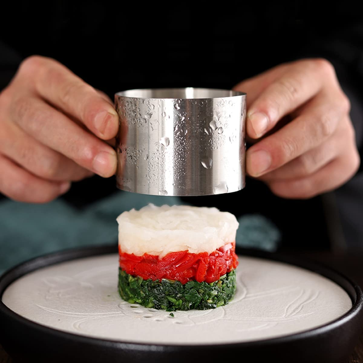 OlBuWa 3 Pièces Cercle à Patisserie En Acier Inoxydable - Avec Poussoir, Moulle A Gateau Pour Round Dessert, Antiadhésif Anneaux De Dessert Et Cercles De Cuisine Pour Gâteaux Et Mousses