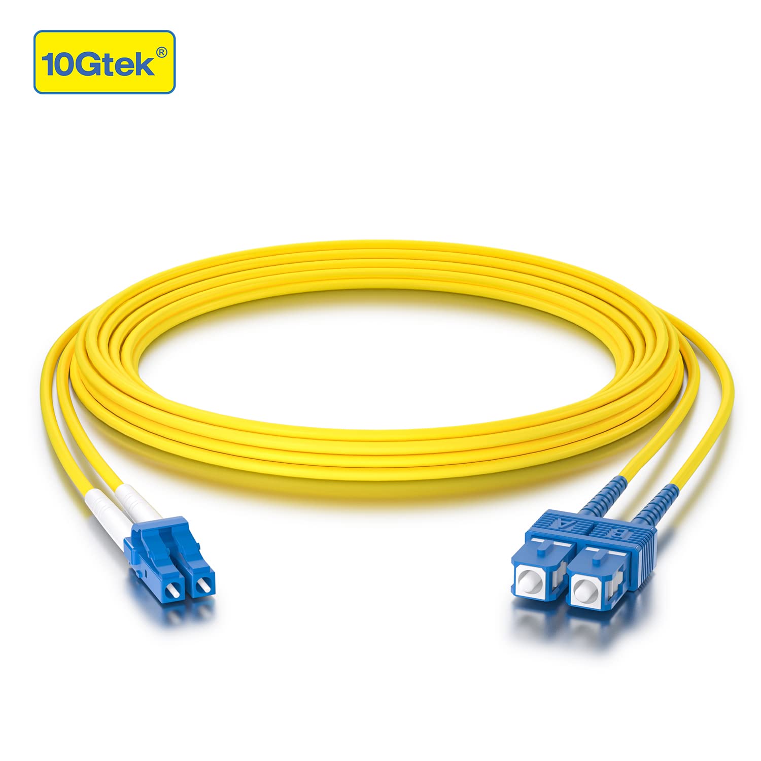 10Gtek Fiber Patch Cable - LC to SC OS2 1G/10G Singlemode Jumper Duplex 9/125 LSZH Fiber Optic Cord, Yellow, 3-Meter(9.8-ft), 2-Pack