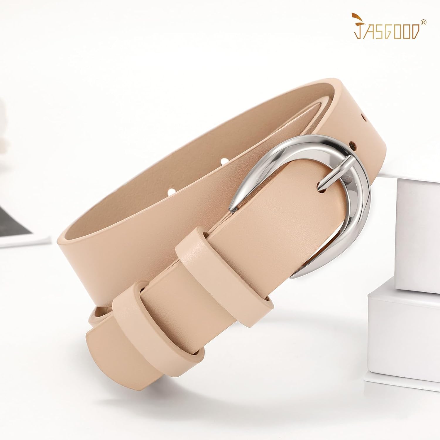 JASGOOD Women Leather Belt with Gold Buckle Fashion Women Belt Casual Leather Belt for Jeans Pants Dress - Image 2