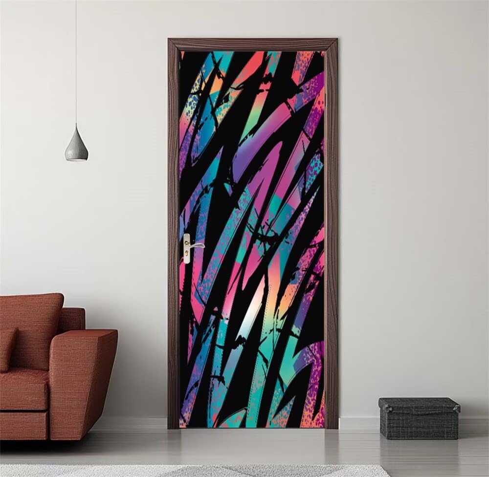 Door Stickers Murals Colorful Abstract 3D Self Adhesive Door Decals for Interior Doors Waterproof Wall Decals Poster Sticker Wallpaper for Bedroom Bathroom Home Decor 33.8"X78.7"/86x200cm -DS3669