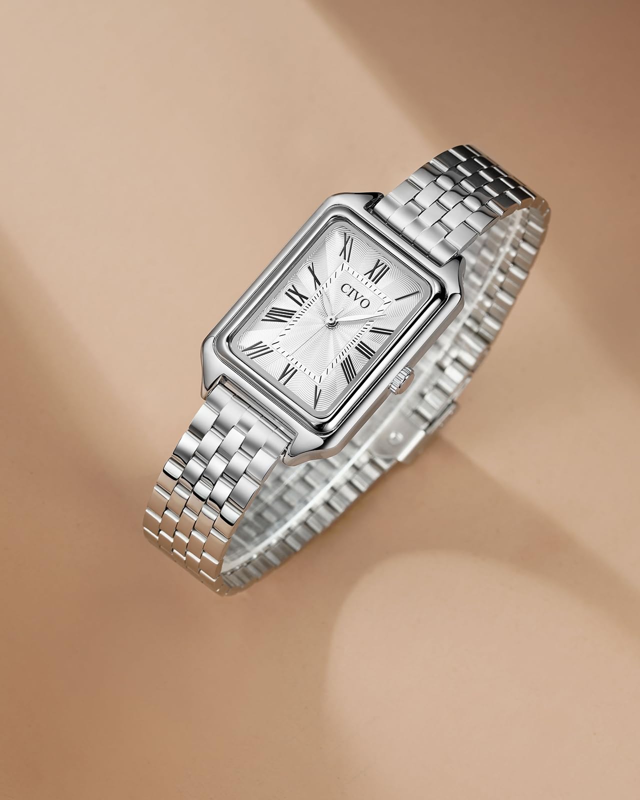 CIVO Reloj Mujer Vintage Rectangular: Esfera Números Romanos con Acero Inoxidable Dorado Plateado - Relojes de Pulsera Analogico de Cuarzo para Mujeres Regalo Aniversario