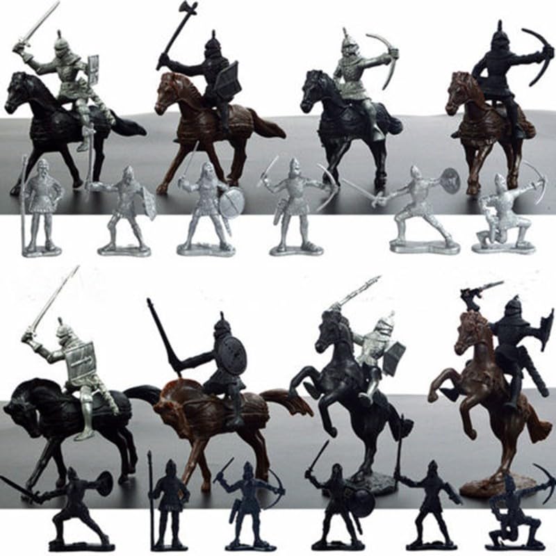 Medieval Knights Figures Toy Soldiers Set with Horses, Plastic Models for Children's Medieval Playset, Historical Army Figures, and Horse Toys, Educational Toy