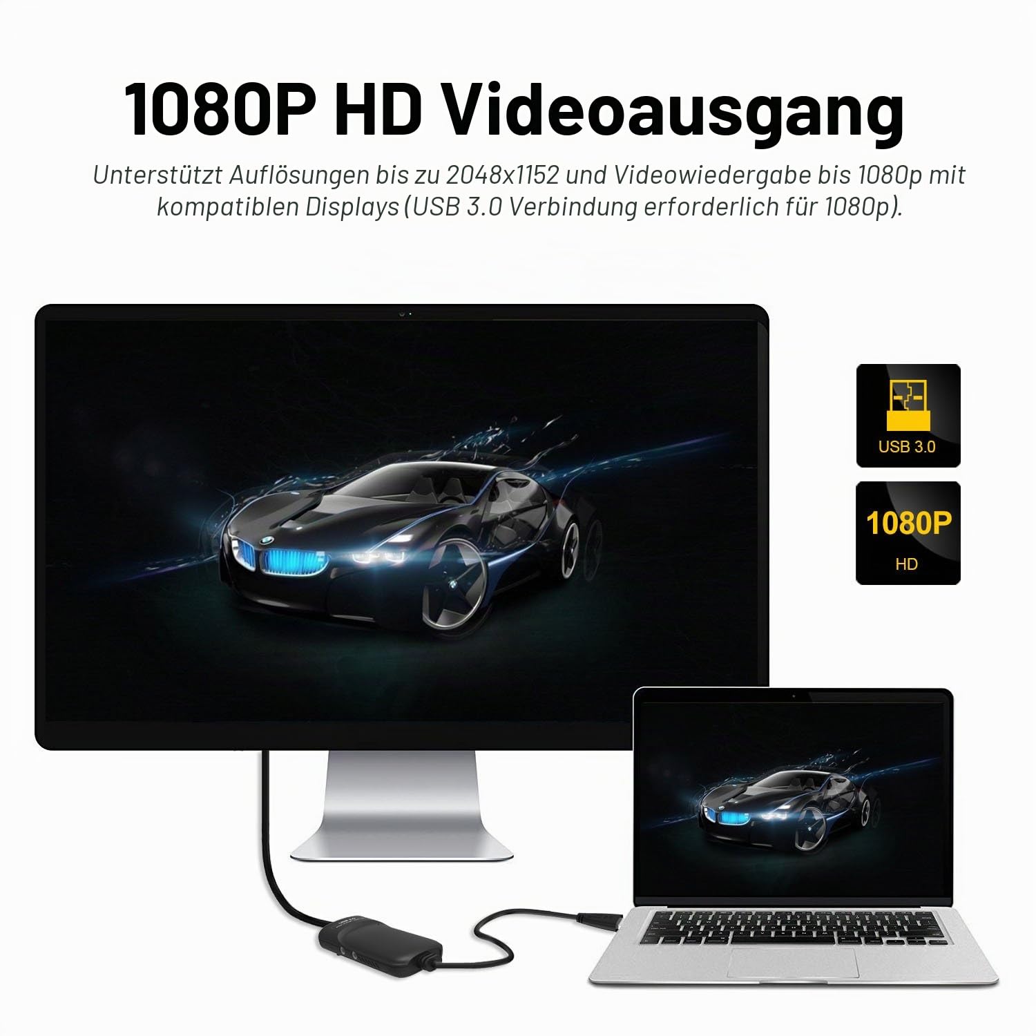 wavlink USB 3.0 zu HDMI Adapter Slim Externe Video Karte Display Monitor unterstützt 2048 × 1152 Auflösung mit Audio Port für Windows 10/8/7/XP – Schwarz