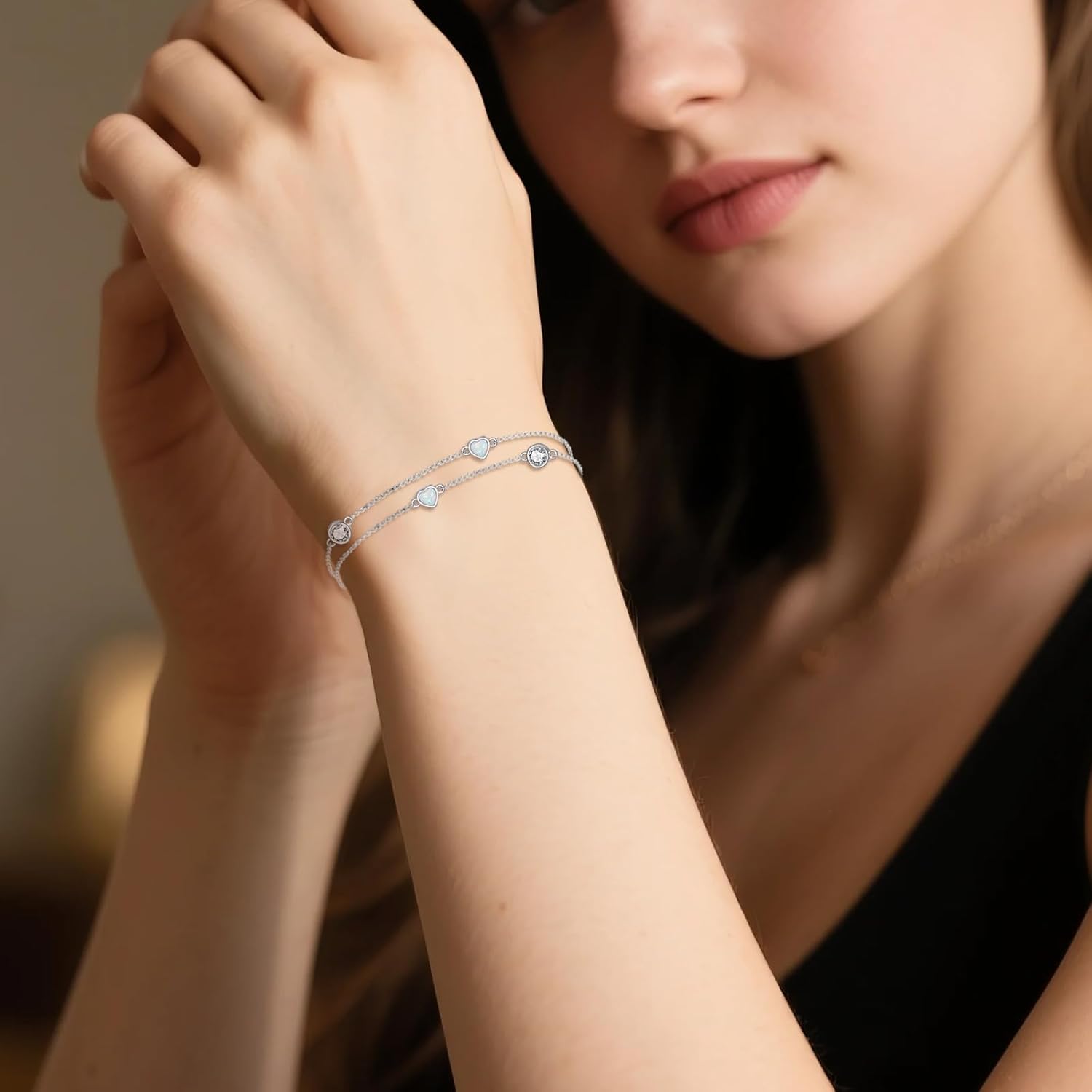 LUHE Opal Heart Bracelet for Women Sterling Silver Heart Bracelet Opal jewelry Gifts for Women - Image 4