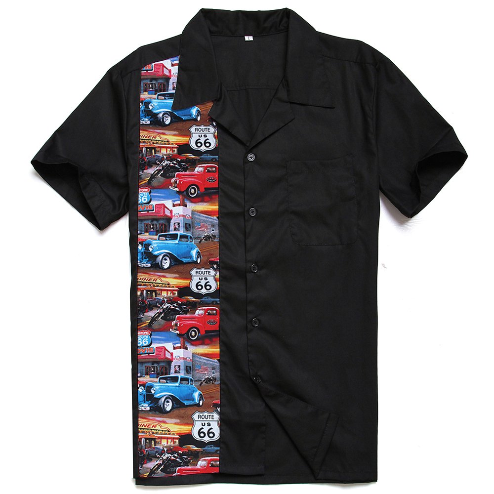 Candow LookMens Shirts Cotton Plus Size Classic Car Printed Vintage Collared Tops