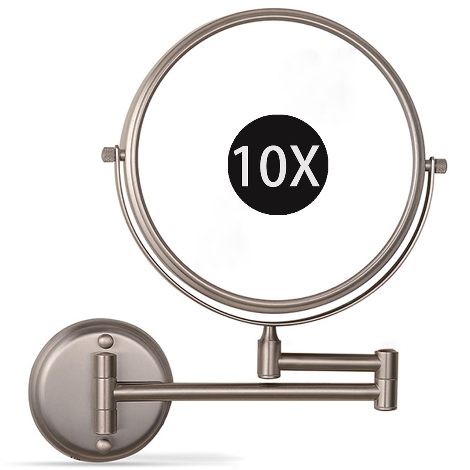 SXFSDOU 8" Wall Mounted Makeup Mirror with Magnification, Double Sided Magnifying Mirror, 360° Swivel Shaving Vanity for Bathroom,Brushed nickel,10X