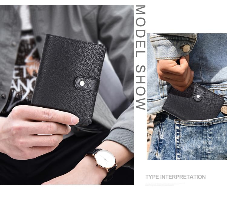 Image of Sam's Design Genuine Leather Wallet Vintage Male Compact Purse Card Holder Small Wallet Black