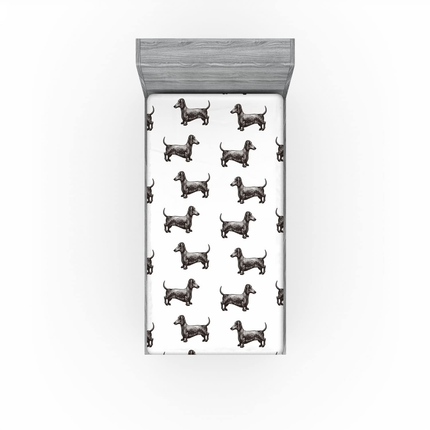 Ambesonne Dachshund 2 Pack Fitted Sheet, Dogs Pattern Lines, Bed Cover All-Round Elastic Deep Pockets 2 Pieces, Package Contains 2 Twin XL Size Fitted Sheets, Grey White