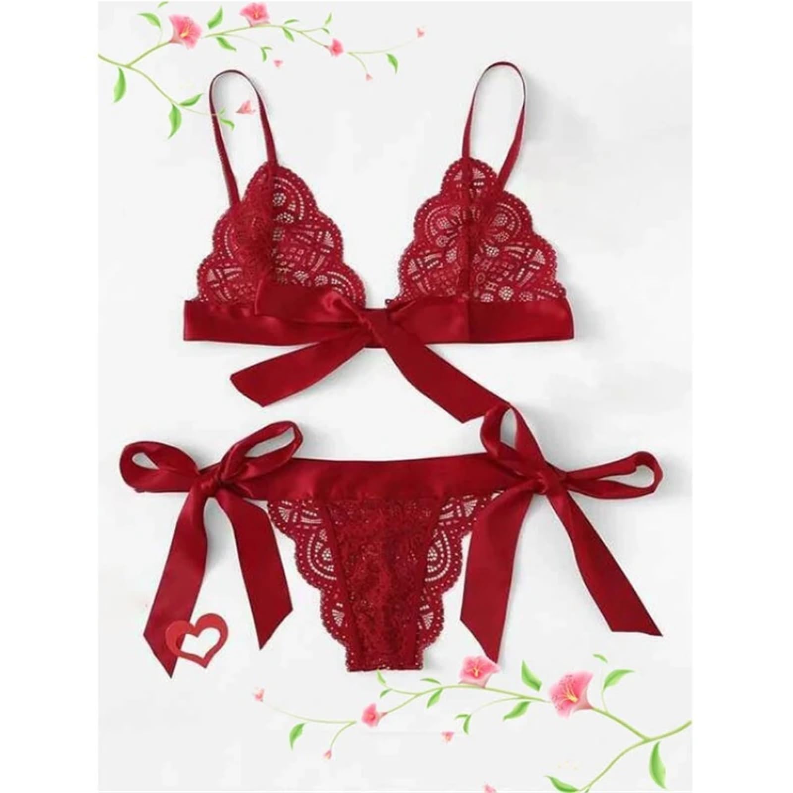 Mutandine sopra il ginocchio Set di lingerie da donna in pizzo sexy con reggiseno e mutandine, set di lingerie da donna trasparente in rosso, set di biancheria intima ultrasottile senza fodera