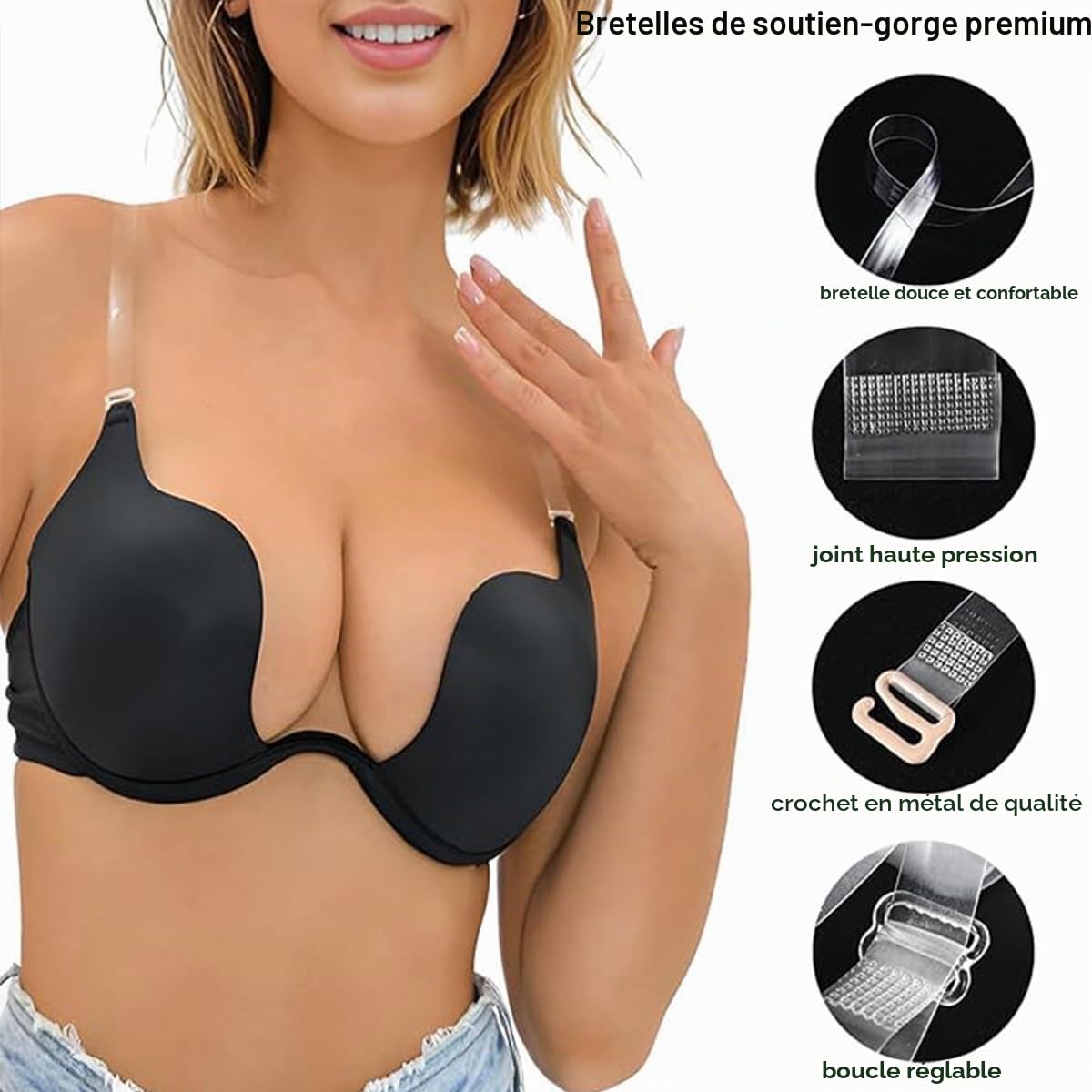Lot de 2 paires de bretelles de soutien-gorge transparentes, douces pour la peau, invisibles et antidérapantes, amovibles et réglables pour soutien-gorge sans bretelles