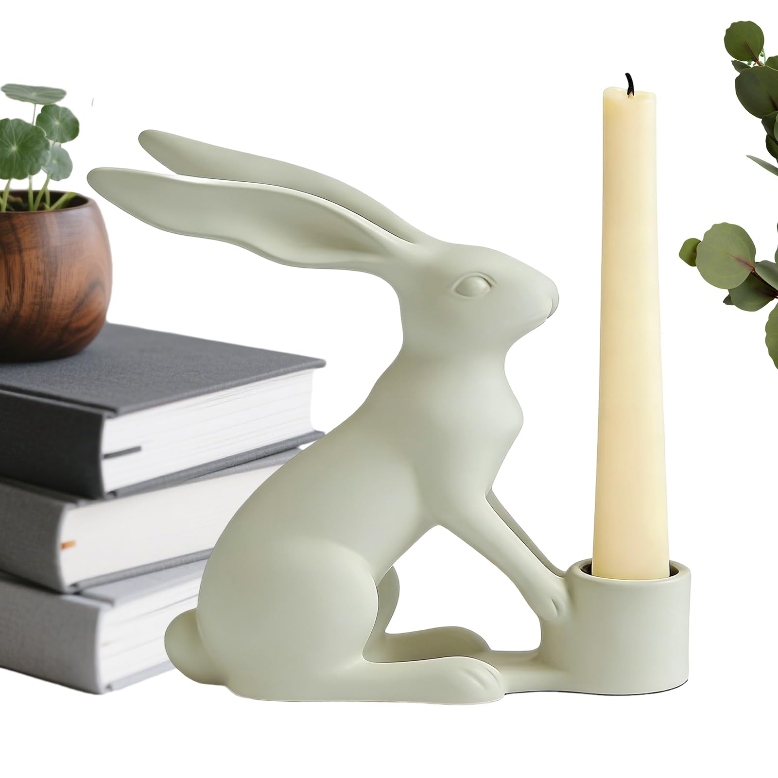 Bougeoir lapin en finition artistique, statuette décorative haut de gamme