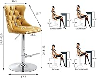 Vista 164 de Aoowow Juego de 2 taburetes de bar giratorios, taburetes de bar ajustables con respaldo de terciopelo copetudo, sillas de bar modernas tapizadas