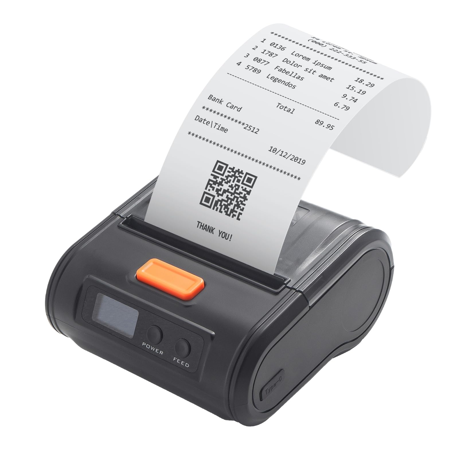 Stampante per Ricevute Portatile 80mm Mobile POS Stampante Termica Diretta con connettività Bluetooth USB Compatibile con Smartphone IOS Larghezza Carta Regolabile 3080mm