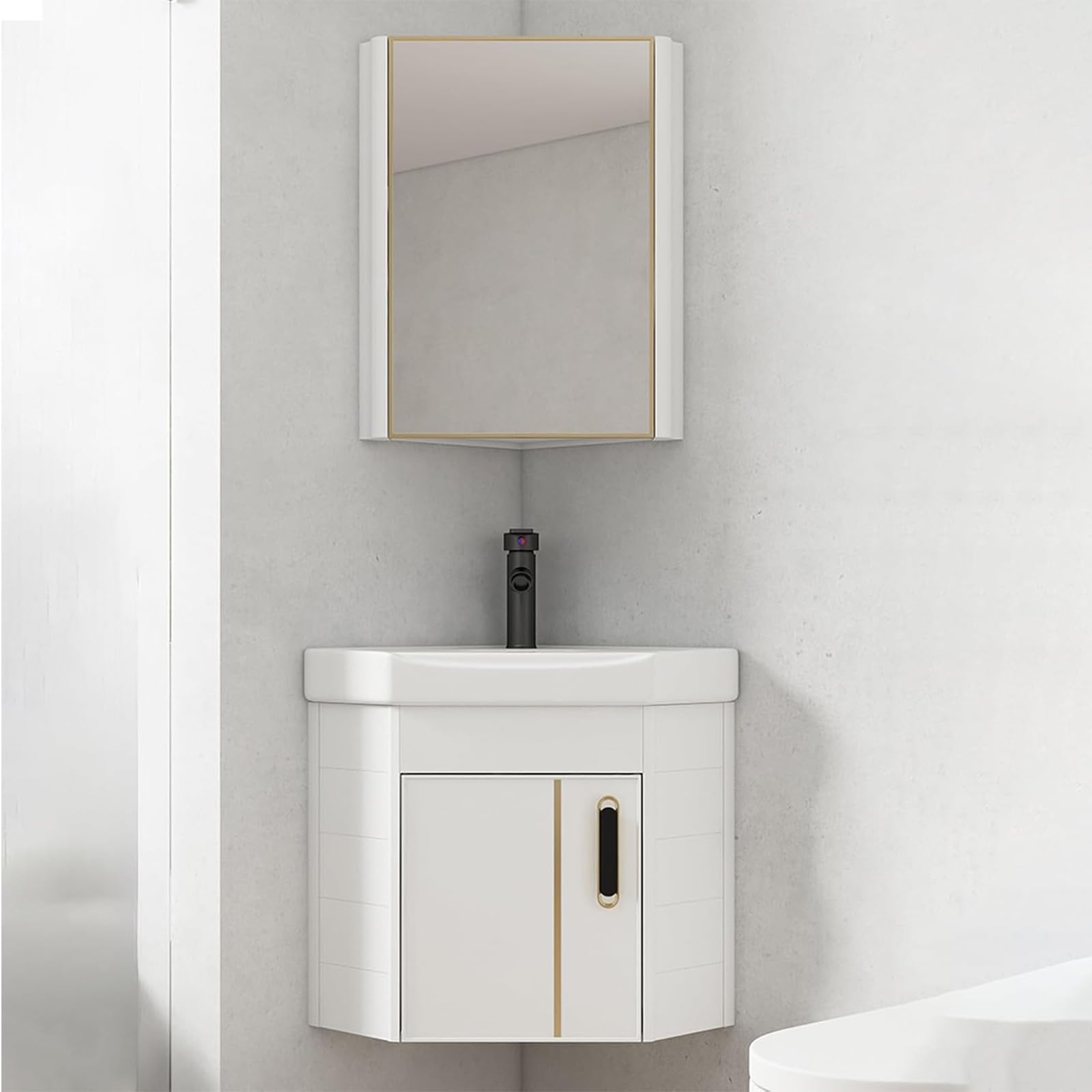 DFGHNBVC 38Cm Triangle Bathroom Sink Cabinet Ceramic Vanity With Storage Mirror Corner Wall-Mounted Bathroom Storage Solution Space-Saving For Small Bathrooms