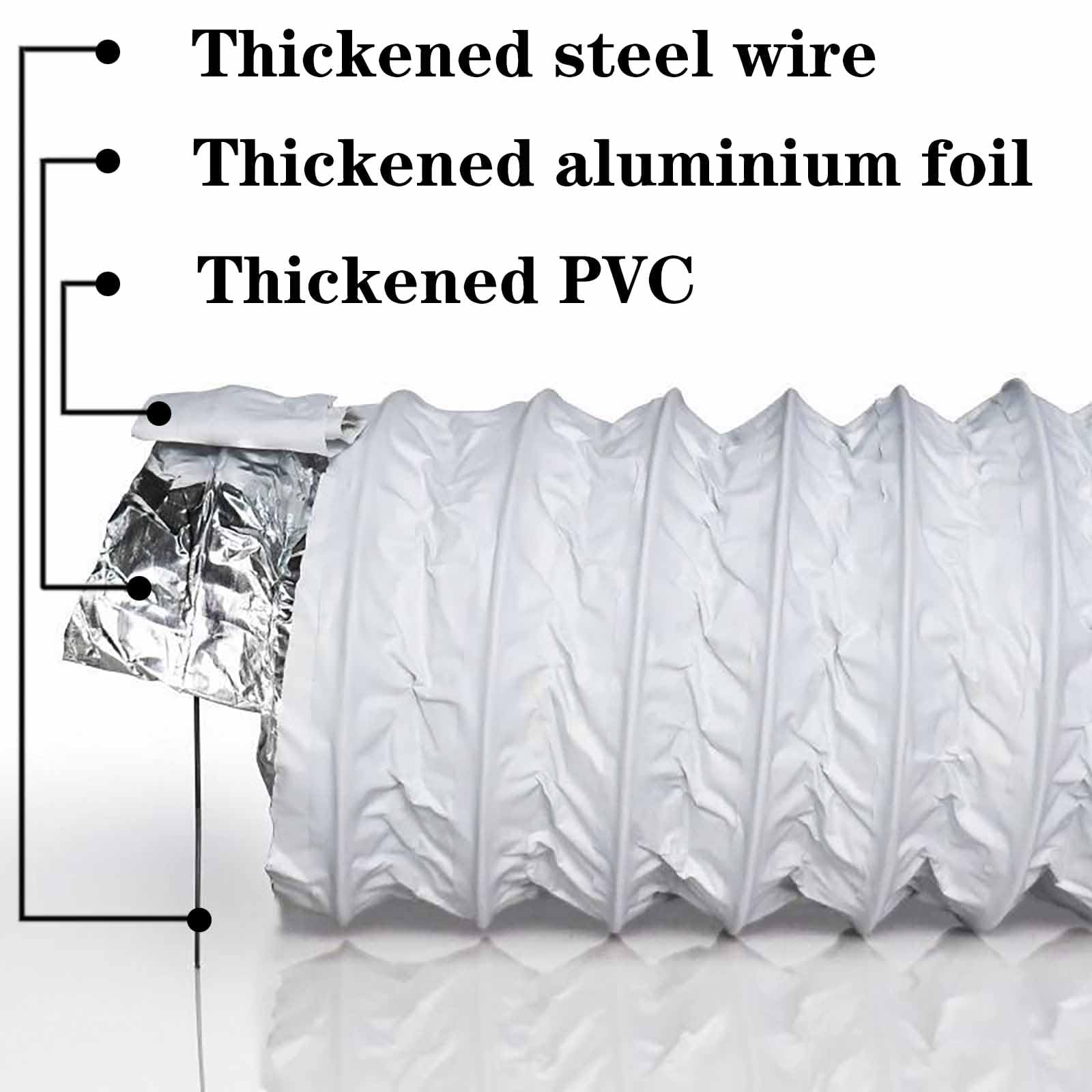 QISF 4inch x 10ft (3M) Tumble Dryer Hose,Air Ducting Tumble Dryer Vent Hose,Flexible Aluminium PVC Air Hose with 2 Clamps - Image 3