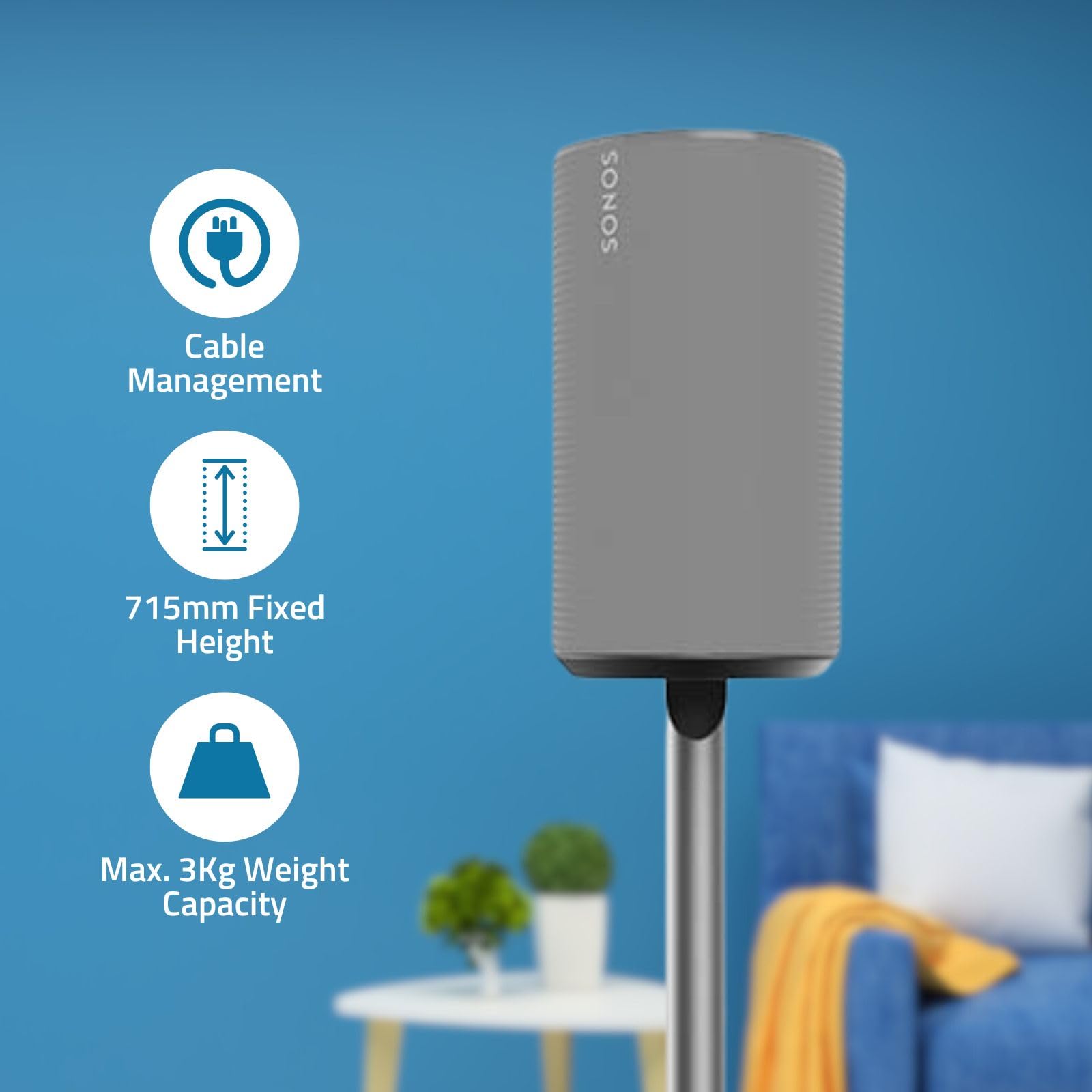 NEDIS Uchwyt głośnikowy – kompatybilny z: Sonos Era100 – stojak – 3 kg – stały – ABS/metal – czarny
