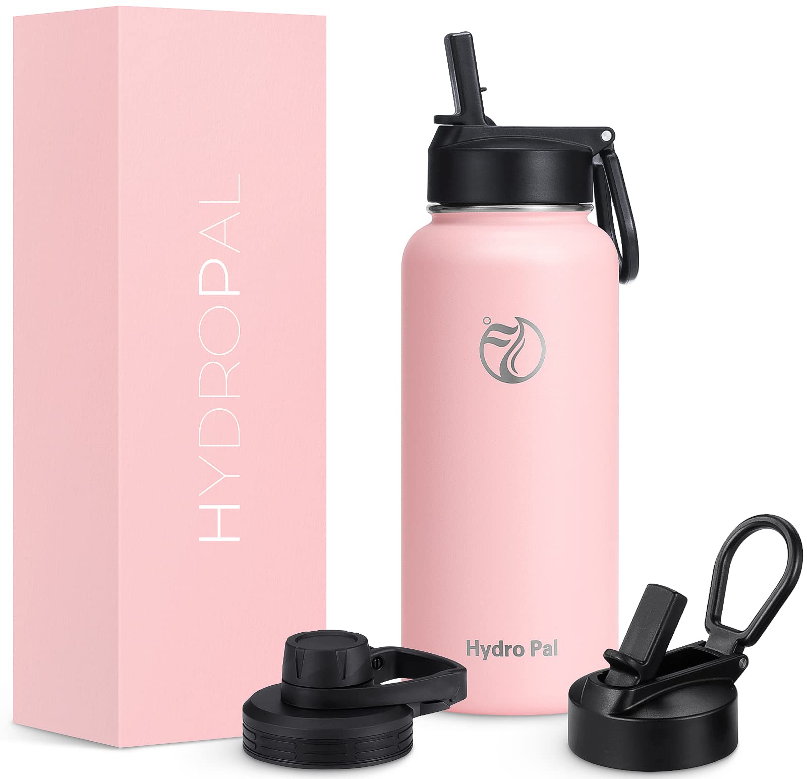 HydroPal Edelstahl Trinkflasche - 750ml/ 1L/1.2L/1.9L, BPA-Frei, Kohlensäure geeignet, Isolierte flasche mit Strohhalm & 2 Deckel