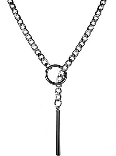 Collares de anillo en forma de corazón con cadena deslizante para mujer, collar de barra de cadena cubana de acero inoxidable, collar punk rock,