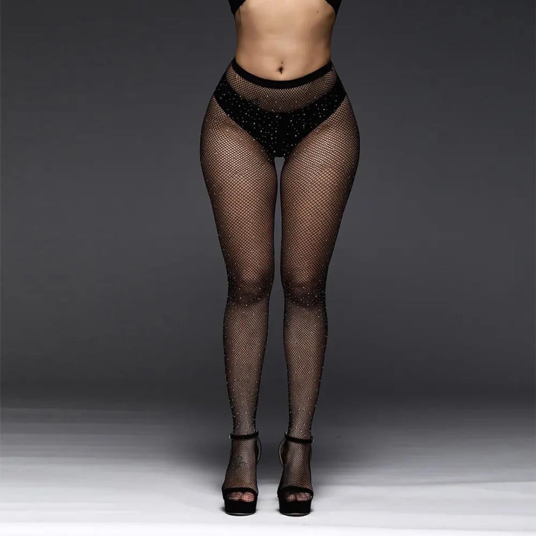 mistrend Women's (Girls) Sparkle Rhinestone Fishnets, Sexy Sparkly Glitter Party Concert Outfit Fishnet Stockings (Black) - Image 3 thumbnail