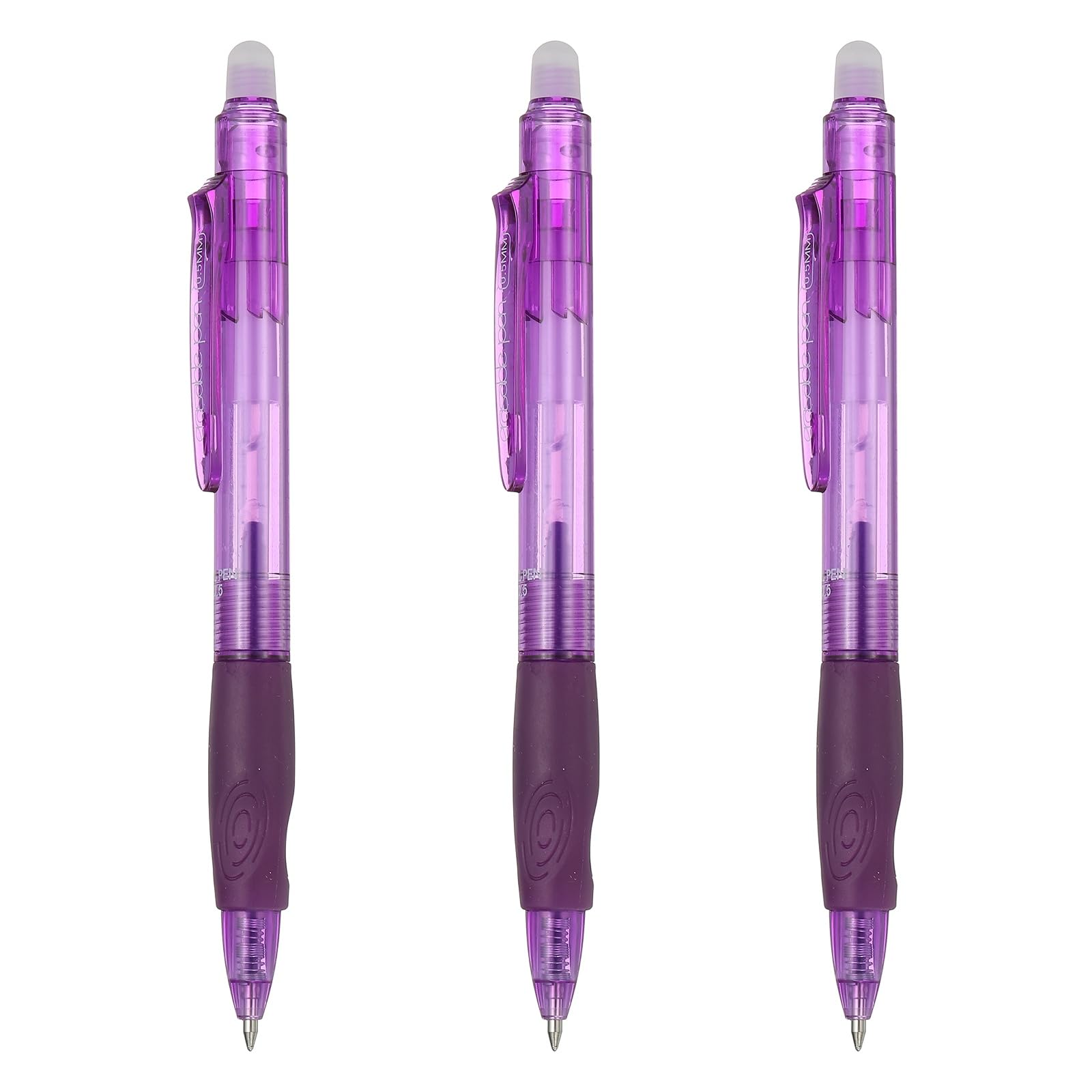PATIKIL 3Pcs Erasable Gel Pens, 0.5mm Retractable Fine Point Heat Erasable Marking Pen Smooth Writing Fabric Markers for Sewing Drawing Writing Planner, Purple Ink