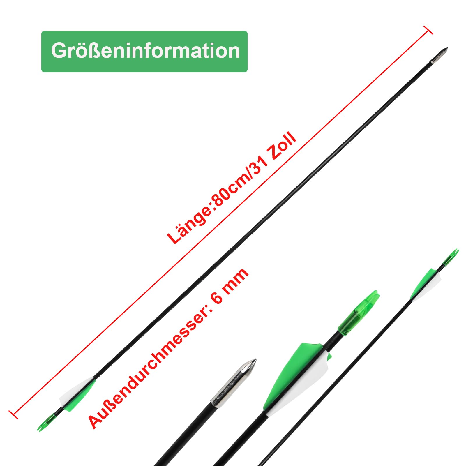 iMeshbean Fieberglaspfeile Pfeile für bogenschießen, 25 Stück Bogenpfeile Erwachsene 31 Zoll Fiberglaspfeil Jagdpfeile für Bogen, Recurvebogen, Sportbogen