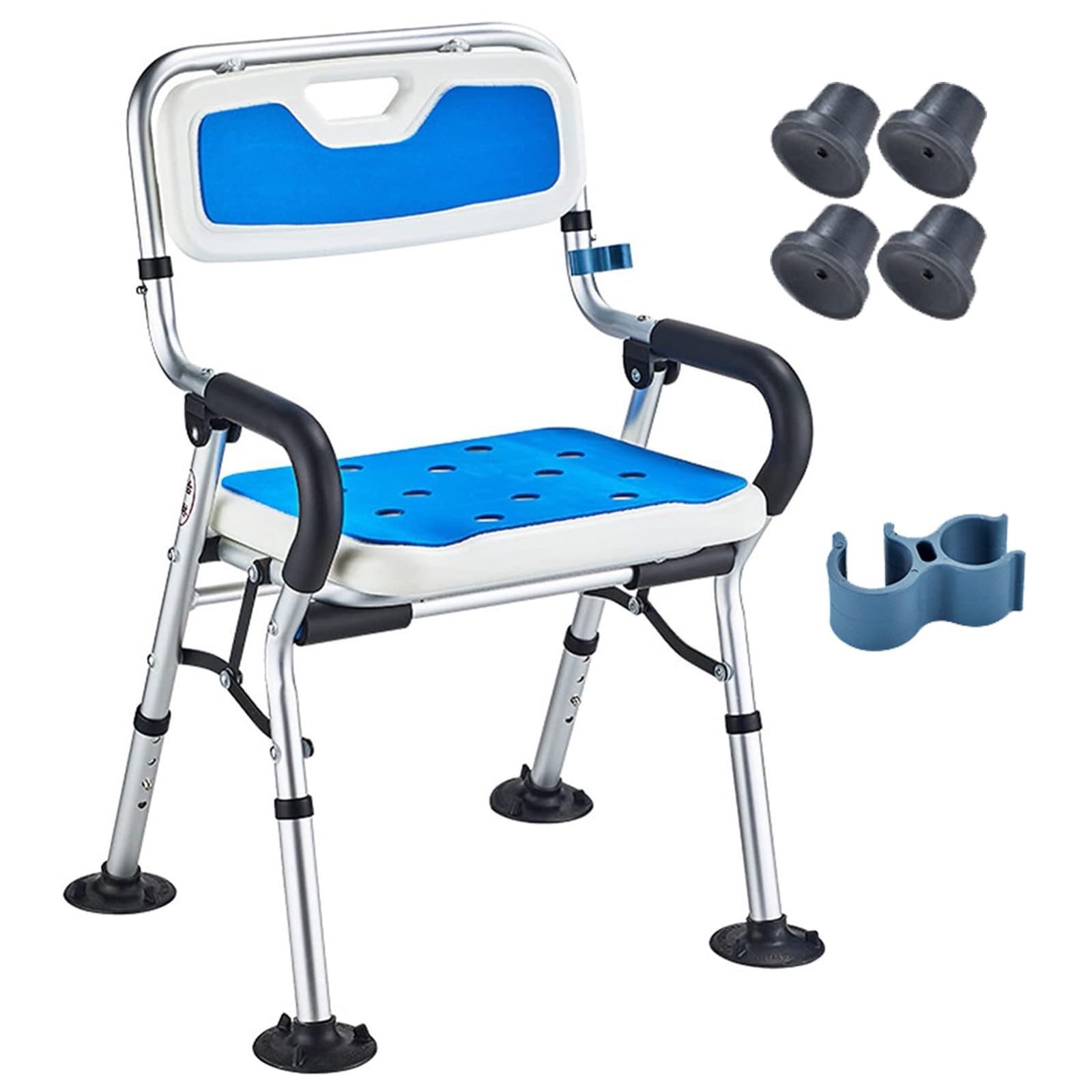 Silla De Ducha Plegable, Silla De Ducha con Respaldo Y Reposabrazos, Taburete De Ducha Antideslizante, Asiento De Ducha Regulable En Altura para Personas Mayores Y Discapacitadas, 150 Kg