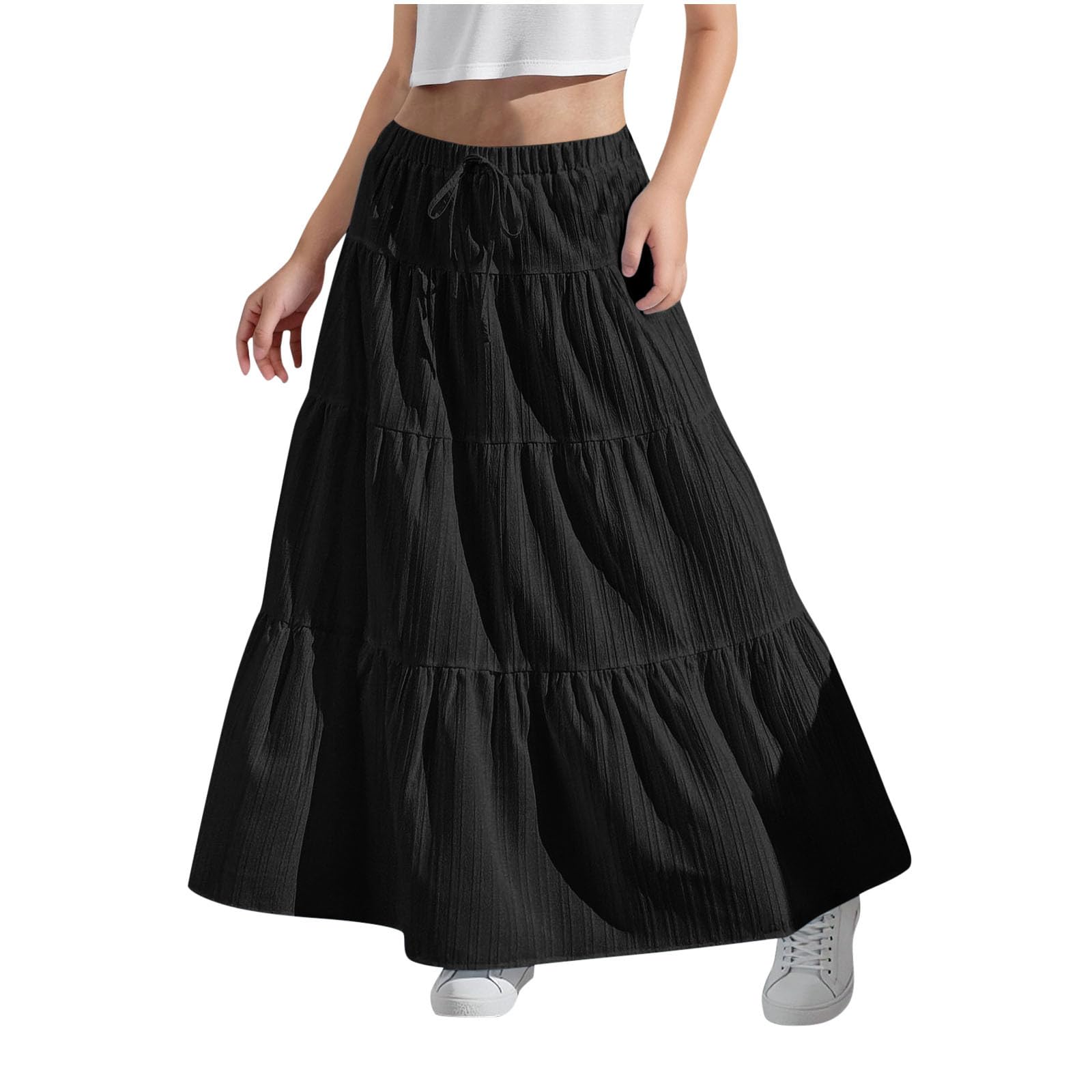 Maxi Skirts for Girls Summer Pleated Long Flowy Elastic High Waist Skirt Casual Flowy A-Line Flared Travel Skirts Daily School Children Outfits Age 4-15 Years