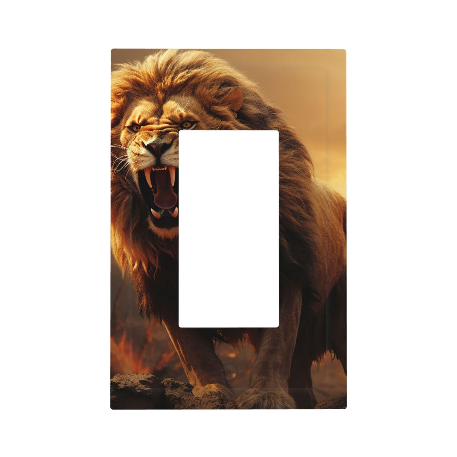 1-Gang Decorator Wall Plate Angry Roaring Lion Light Switch Cover Single Gang Receptacle Outlet Wall Plate Mid Size 5" x 3" Wallplate Unbreakable Polycarbonate Outlet Faceplates Covers