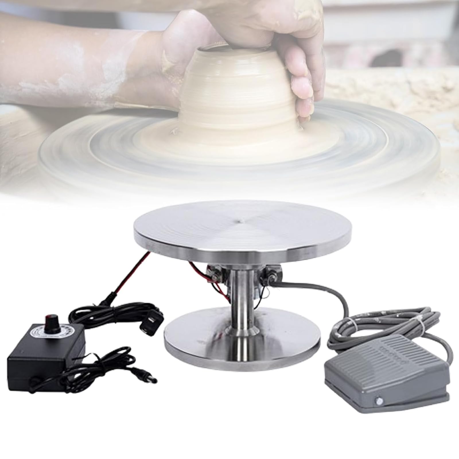 Plato Giratorio Eléctrico De Acero Inoxidable Para Cerámica, Pequeño Torno De Arcilla, Herramientas De Bricolaje Con Plato Giratorio De 20 Cm, Diseño De Anillo Antideslizante Y Ajuste De 0 a 120 RPM.