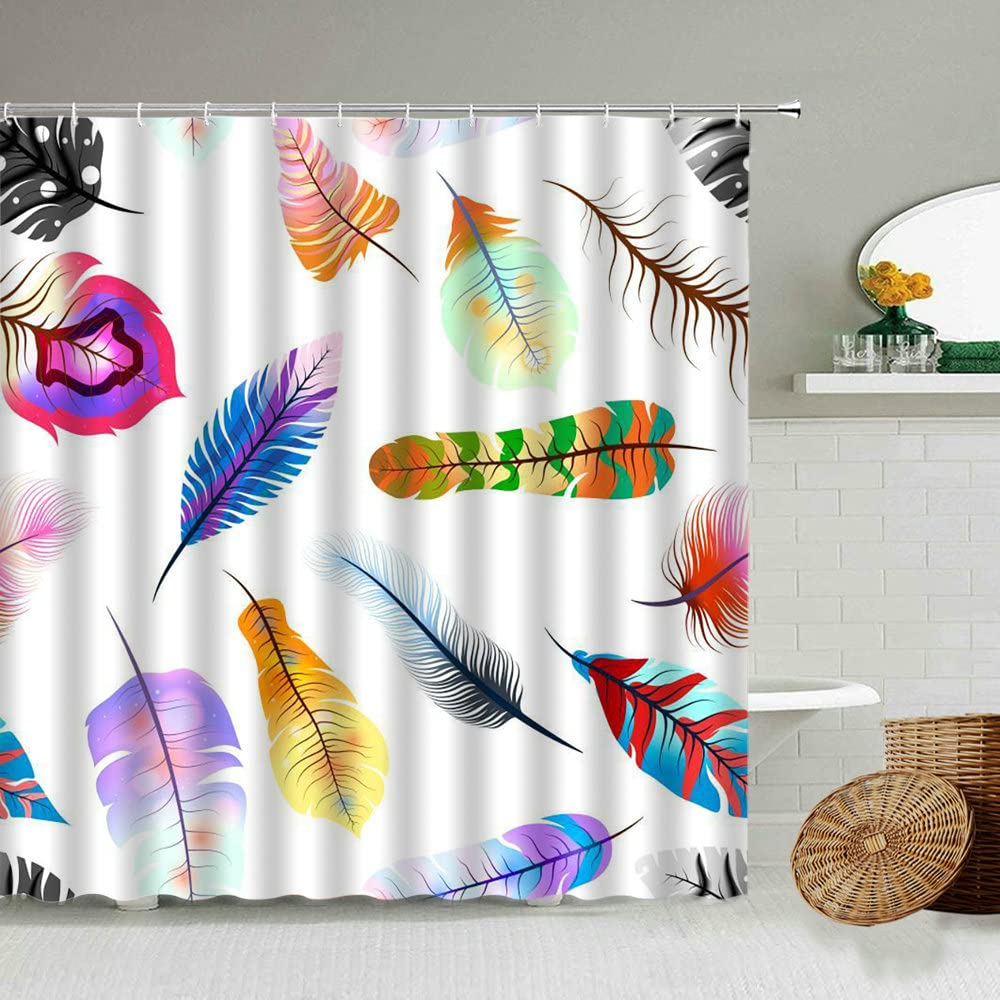 Nordic Peacock Feather Pattern Shower Curtain Colorful Creative Design Bathroom Decoration Waterproof Polyester Screen S.2 150x180cm