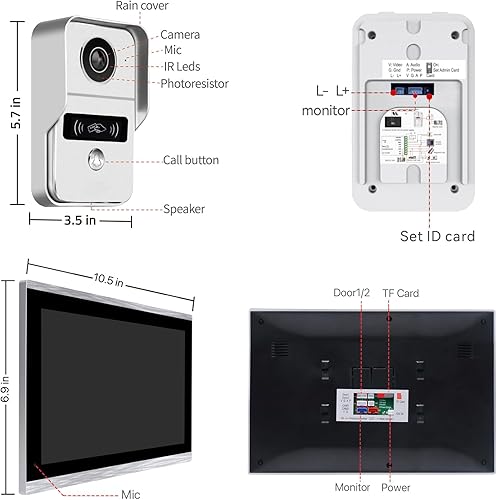 Miniatura 8 de Sistema de intercomunicación inalámbrico WiFi de video, cámara de timbre de visión nocturna 1080P con monitor, pantalla grande táctil de 10.1