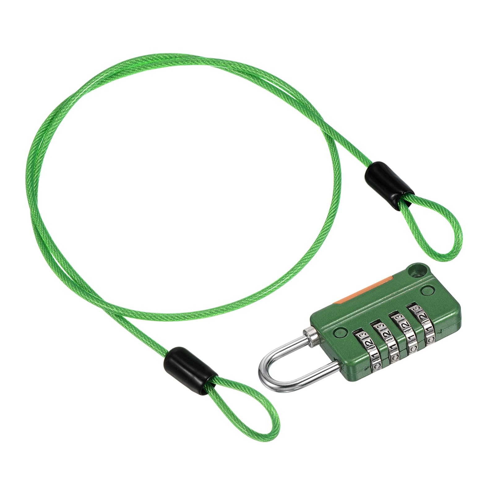 PATIKIL Security Steel Cable with 4 Digit Combination Lock, 1 Set 1.6Ft Coated Safety Wire Rope Double Loop Padlock for Outdoor Travel Luggage, Clear Green Green