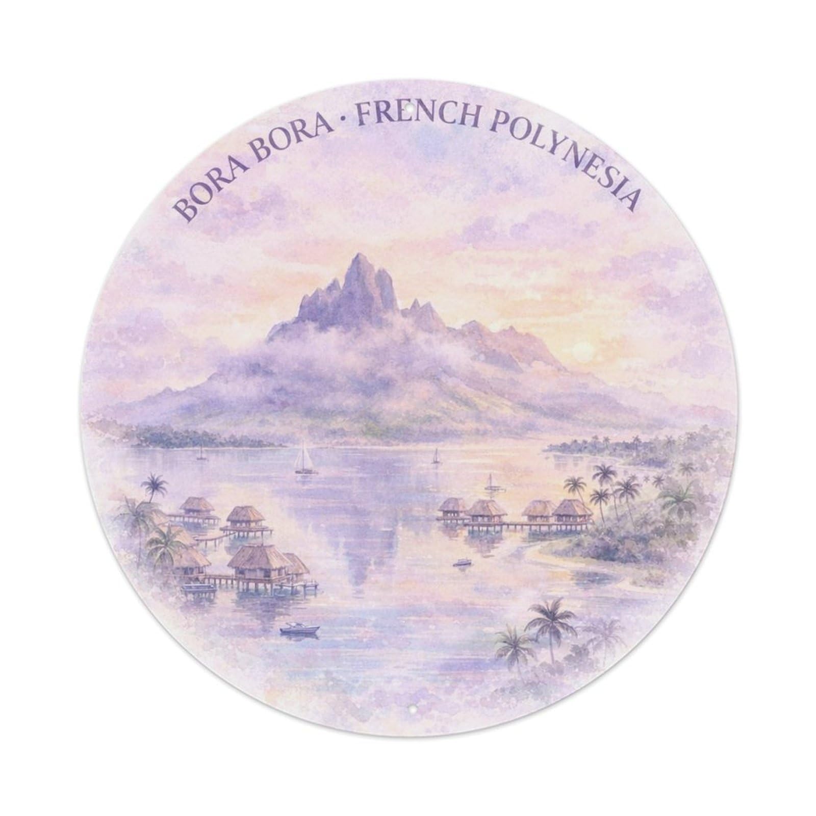 Olyhtr 8X8inch Classic Style Watercolor Mount Otemanu Borabora Lagoon Travel Metal Tin Sign